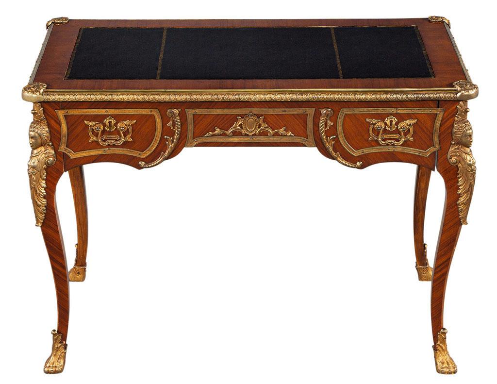 Antique French Louis XV Style Gilt Bronze Mounted Leather Top Writing Desk 1