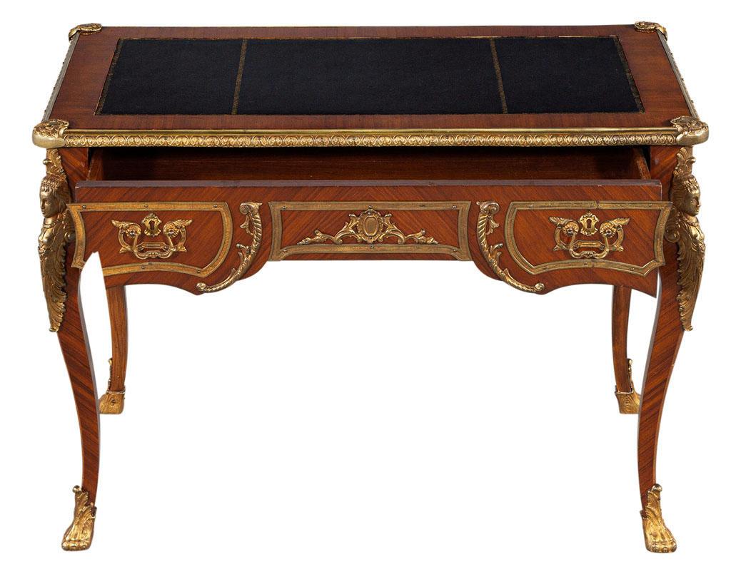Antique French Louis XV Style Gilt Bronze Mounted Leather Top Writing Desk 2