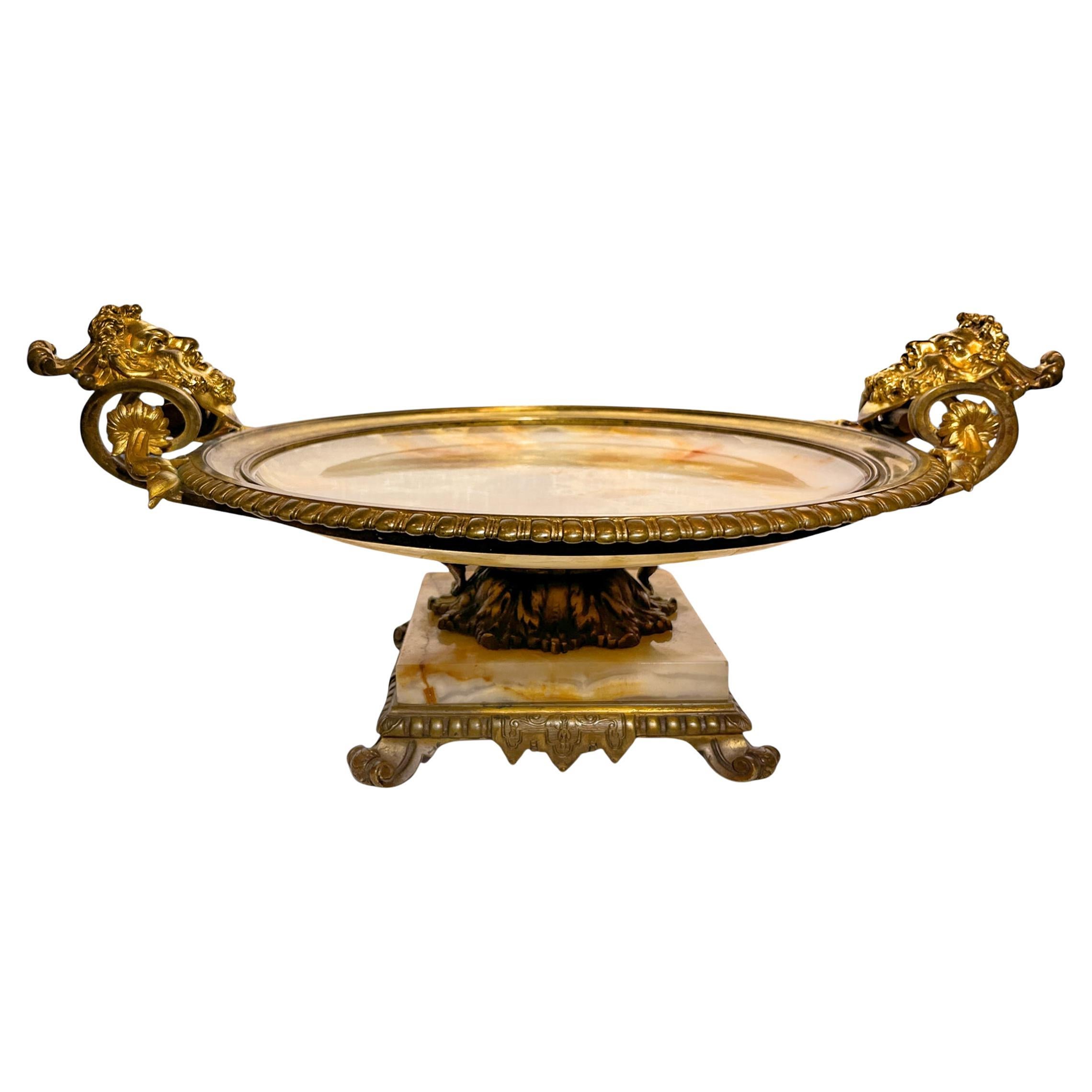 Antique French Louis XV Stil vergoldet-Bronze montiert Onyx Tafelaufsatz Dish