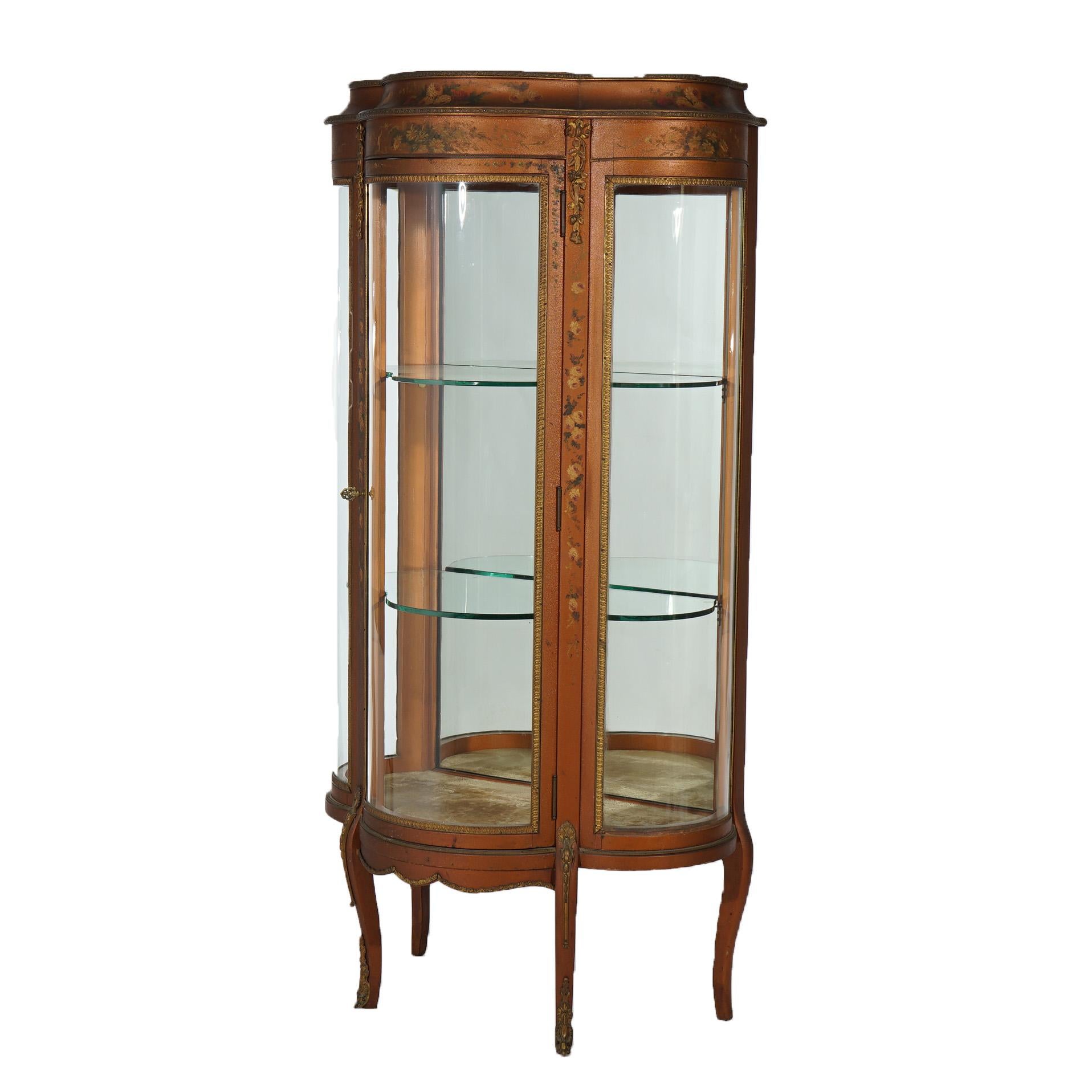 Antique French Louis XV Style Gilt Decorated Vitrine, circa 1890 In Good Condition In Big Flats, NY