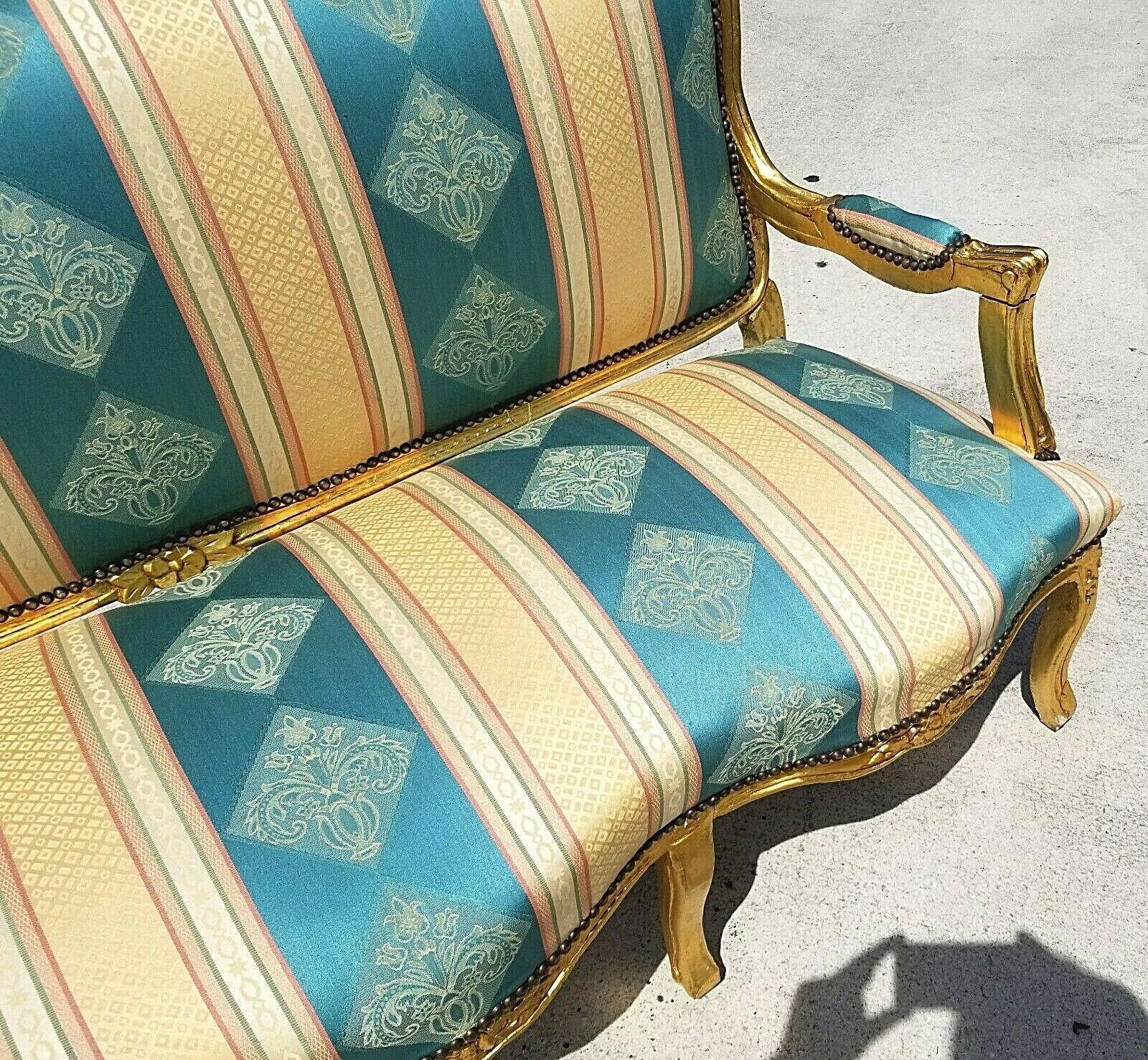 Antique French Louis XV Style Gilt Sofa In Good Condition For Sale In Lake Worth, FL