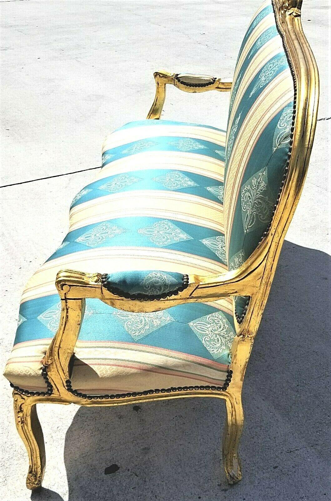 Satin Antique French Louis XV Style Gilt Sofa For Sale