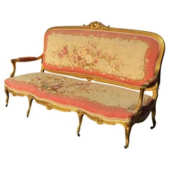 Antique French Louis XV Style Giltwood
Aubusson Tapestry Canapé Sofa