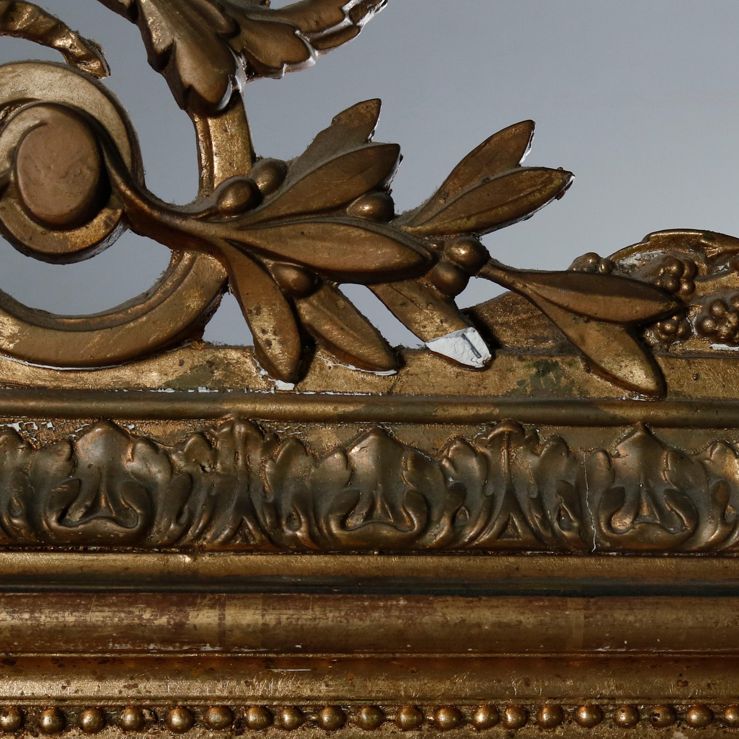 Antique French Louis XV Style Giltwood Panier de Fleur Over Mantel Mirror 6