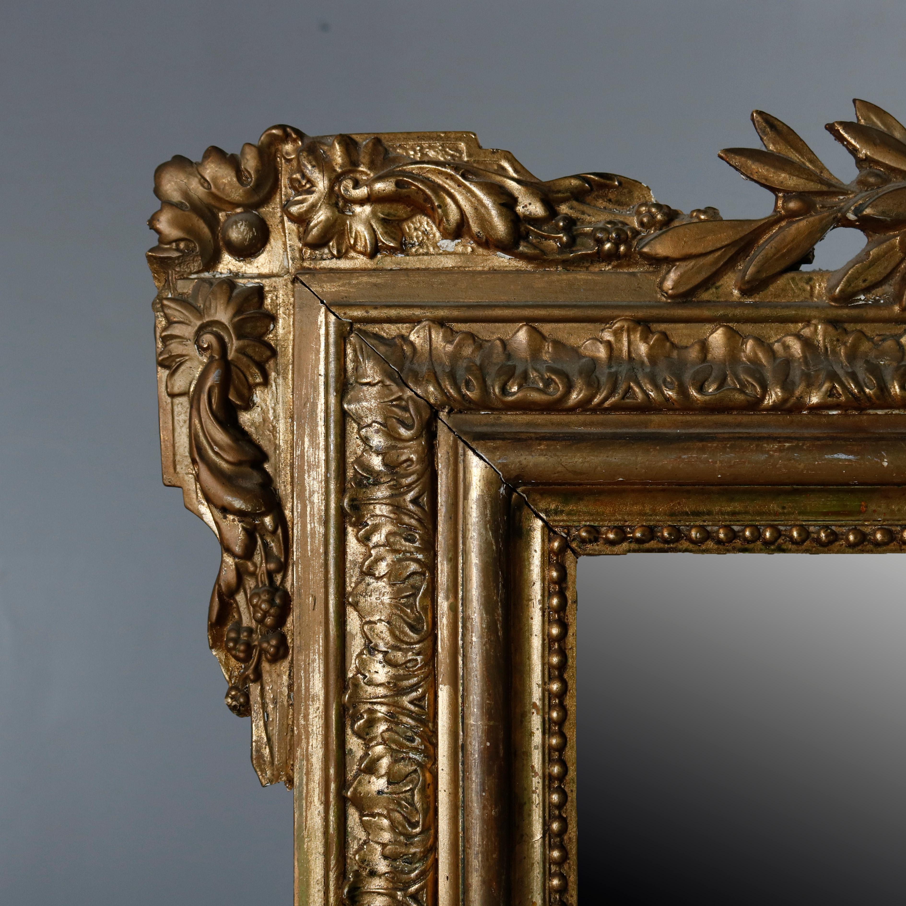 19th Century Antique French Louis XV Style Giltwood Panier de Fleur Over Mantel Mirror
