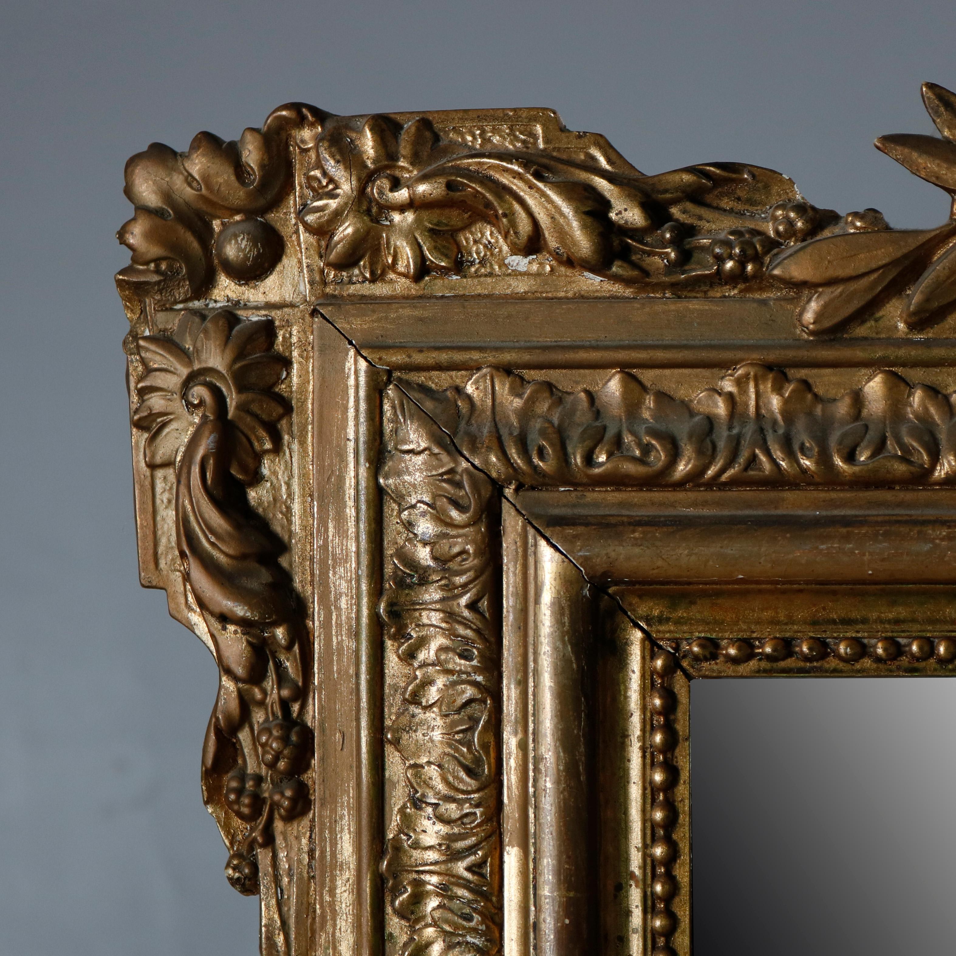 Antique French Louis XV Style Giltwood Panier de Fleur Over Mantel Mirror 1