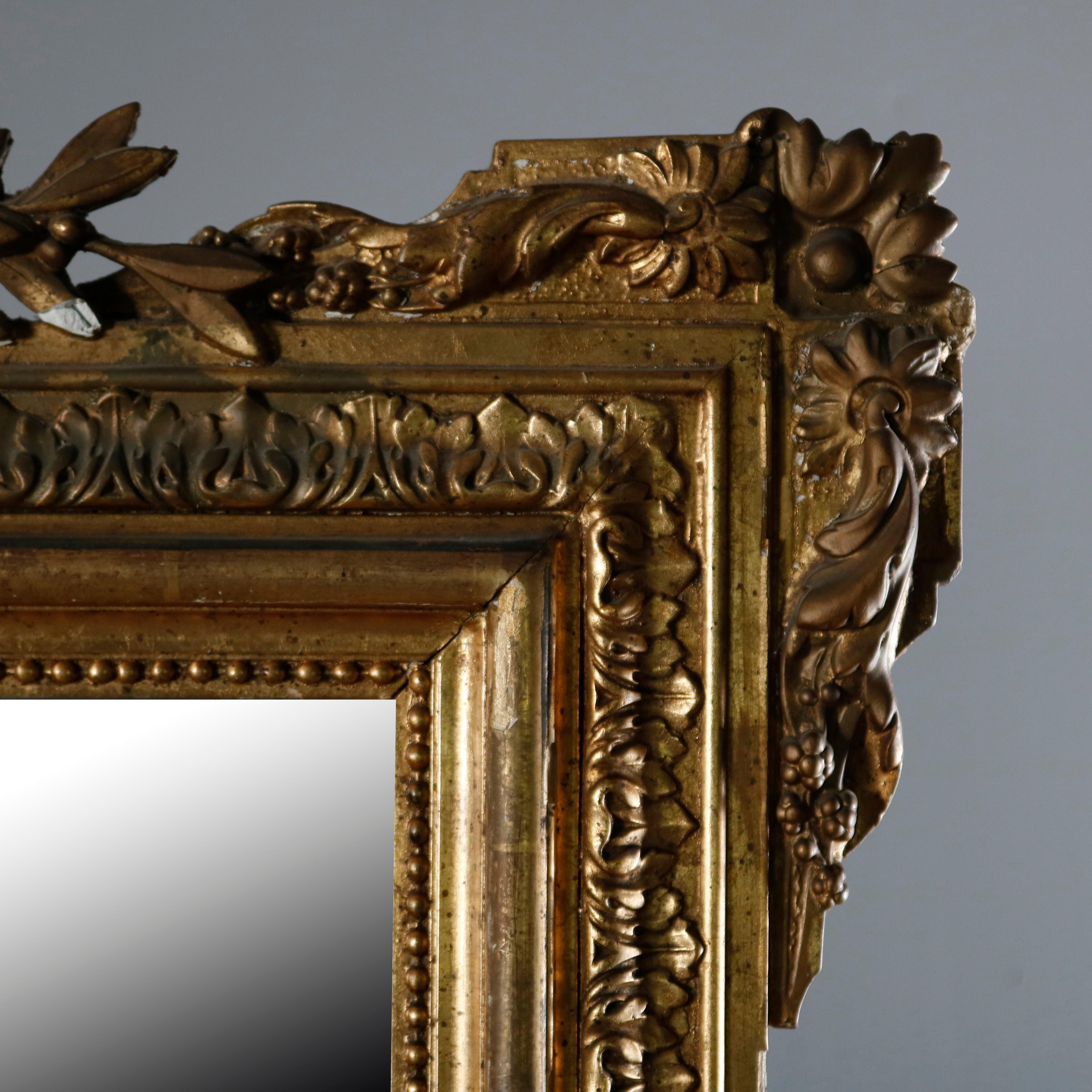 Antique French Louis XV Style Giltwood Panier de Fleur Over Mantel Mirror 2