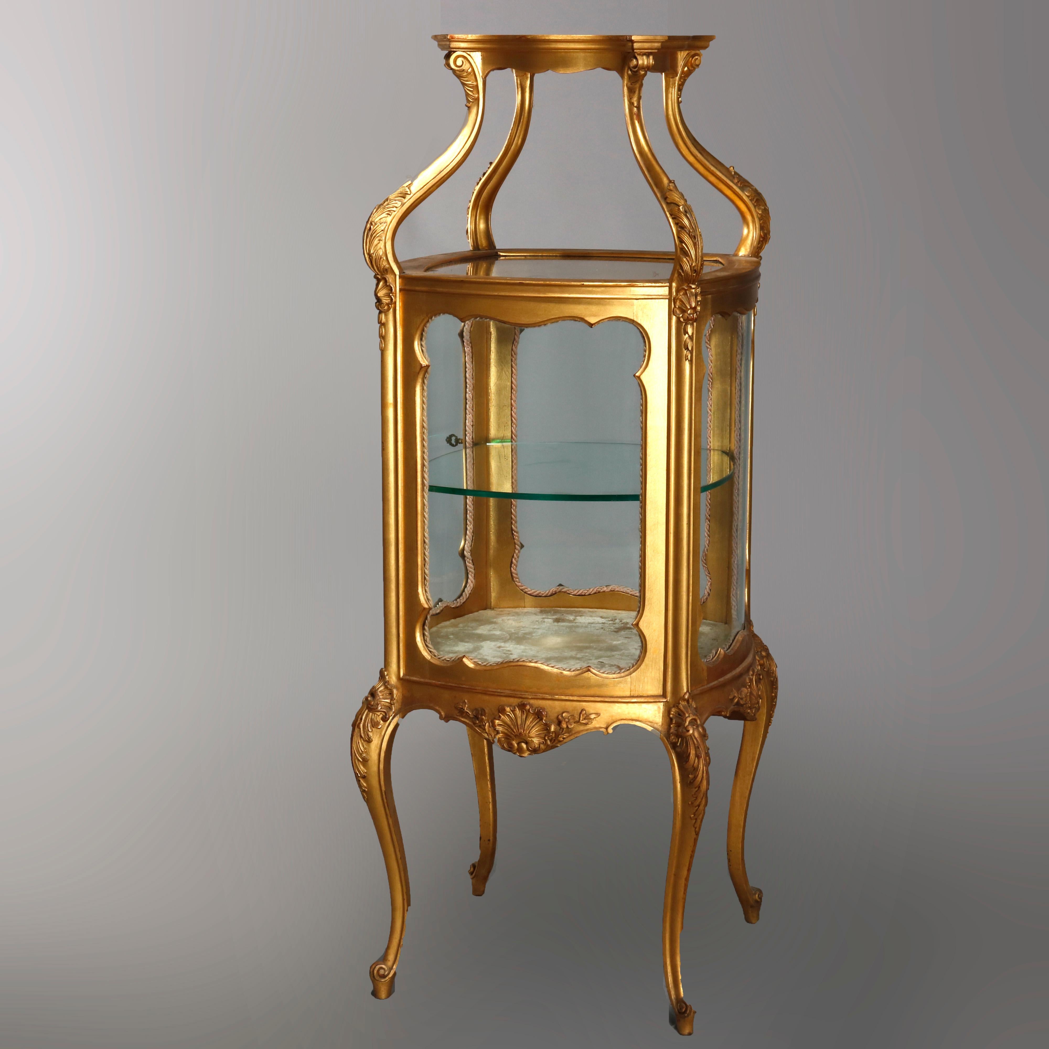Antique French Louis XV Style Giltwood Petite Pedestal Vitrine, circa 1890 In Good Condition In Big Flats, NY