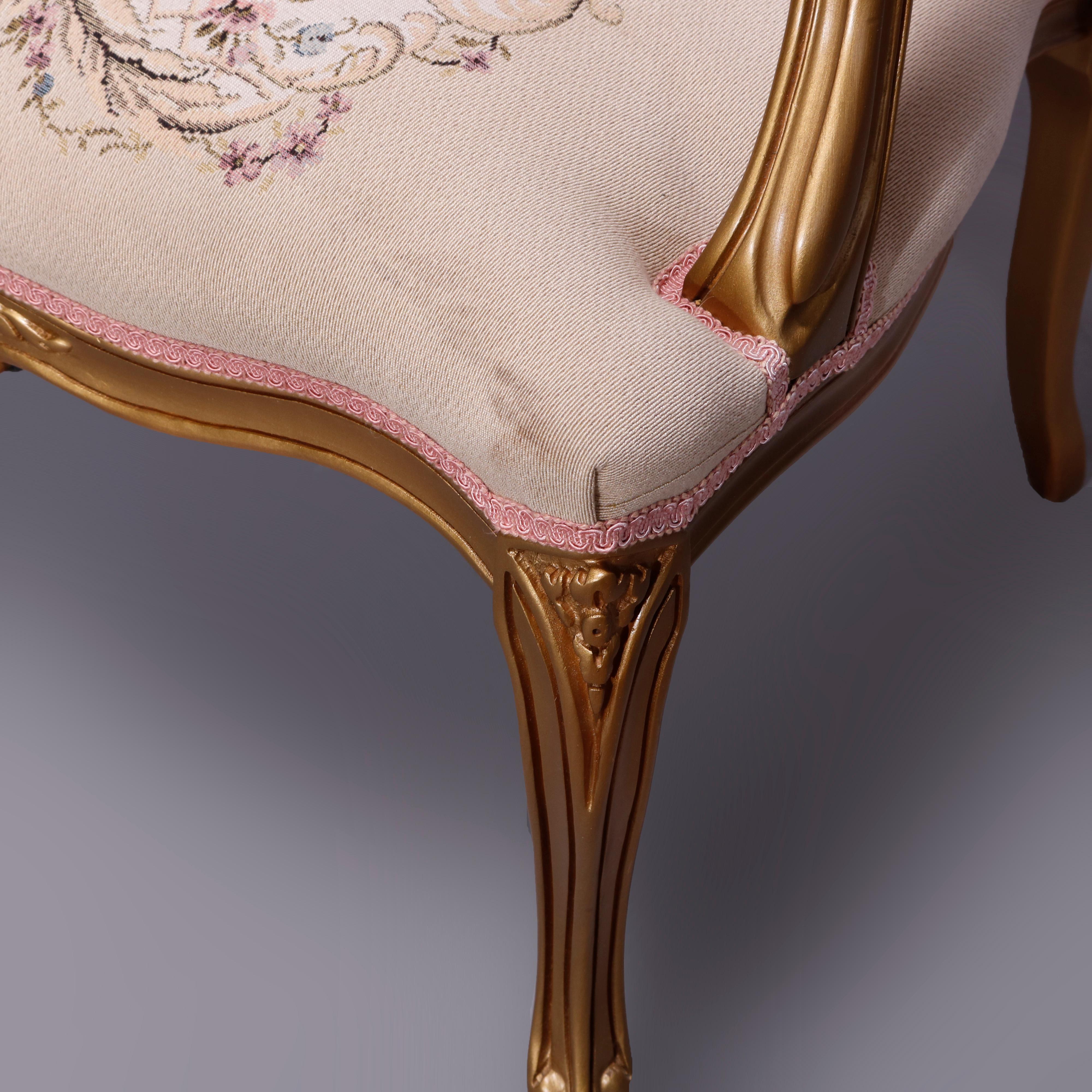 Antique French Louis XV Style Giltwood & Tapestry Fauteuil Armchair, 20th C 5