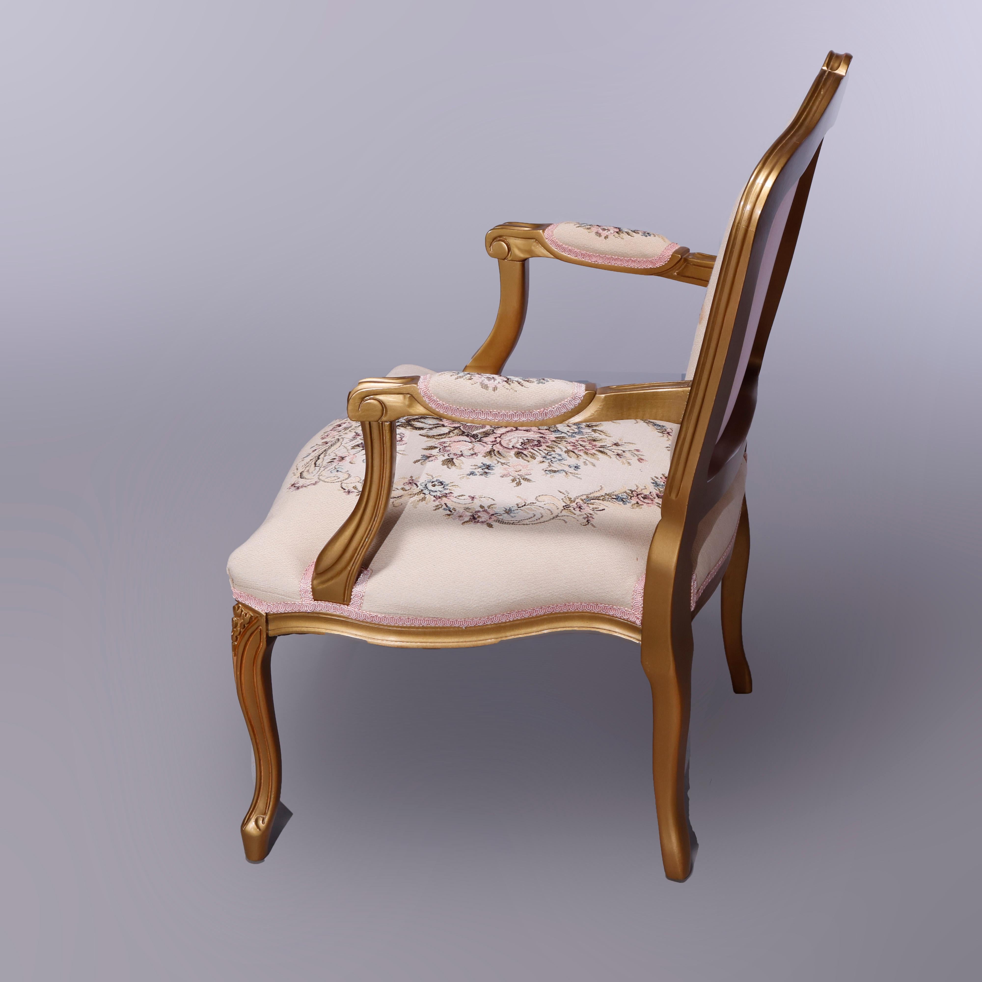 Antique French Louis XV Style Giltwood & Tapestry Fauteuil Armchair, 20th C 8