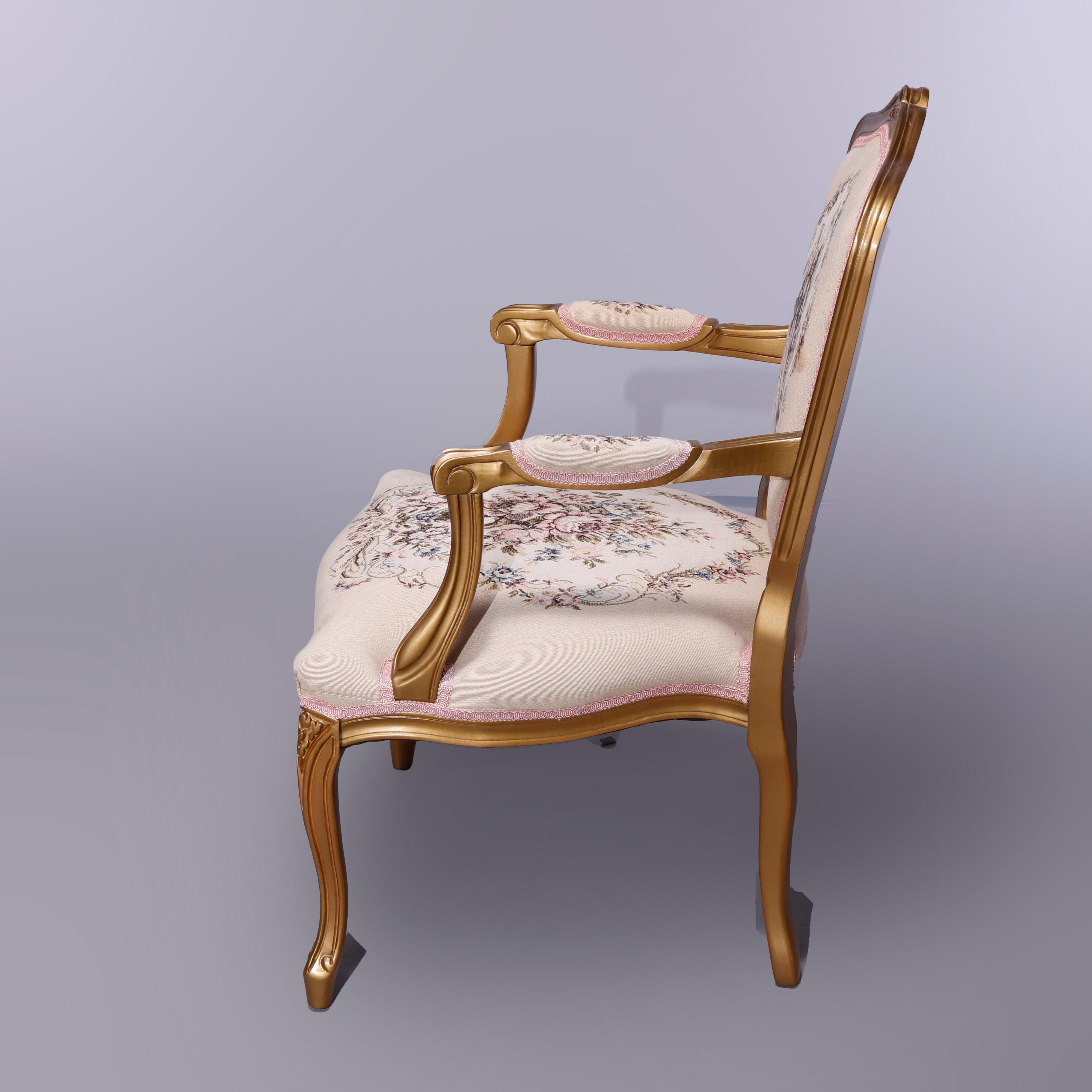 Antique French Louis XV Style Giltwood & Tapestry Fauteuil Armchair, 20th C 9