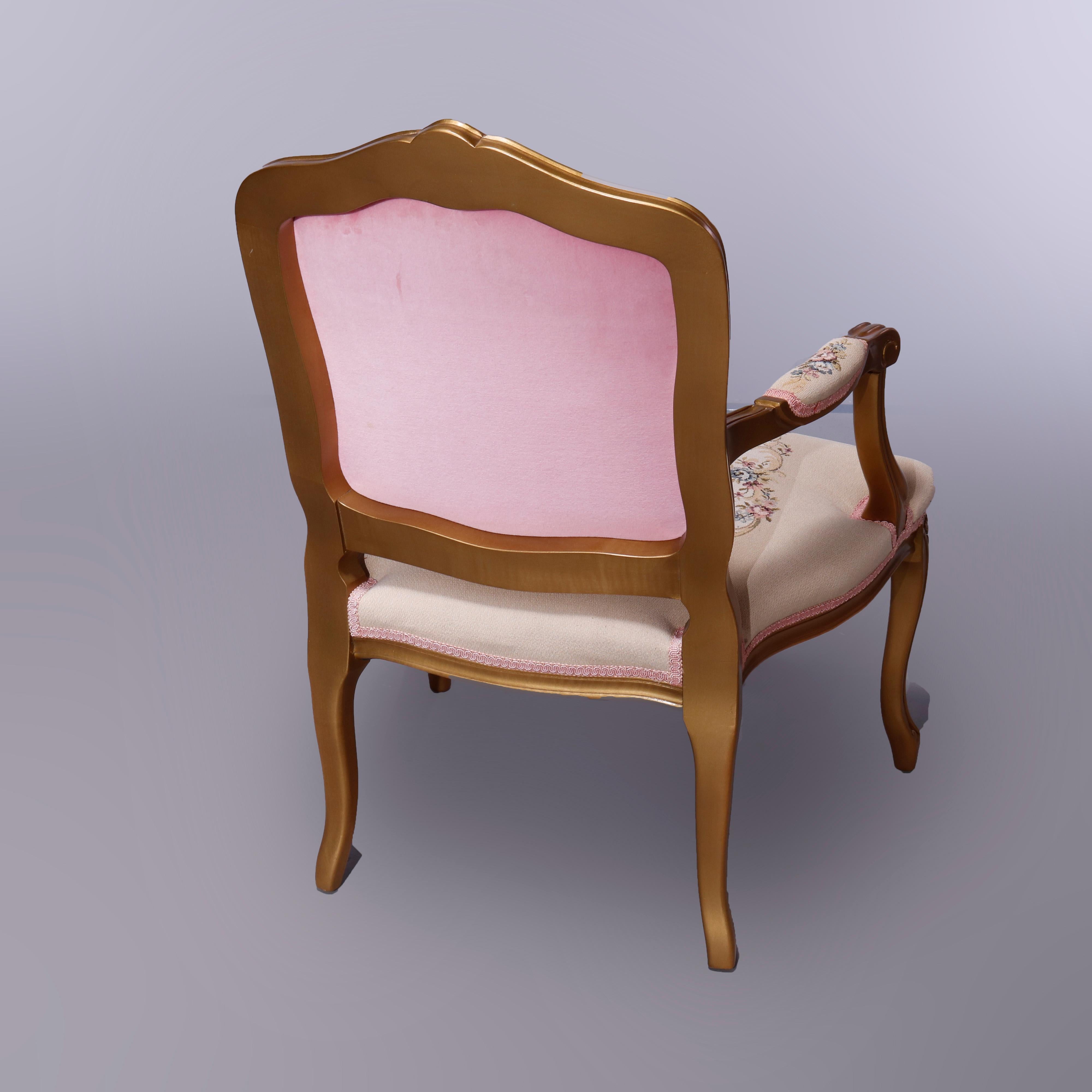 Antique French Louis XV Style Giltwood & Tapestry Fauteuil Armchair, 20th C 11