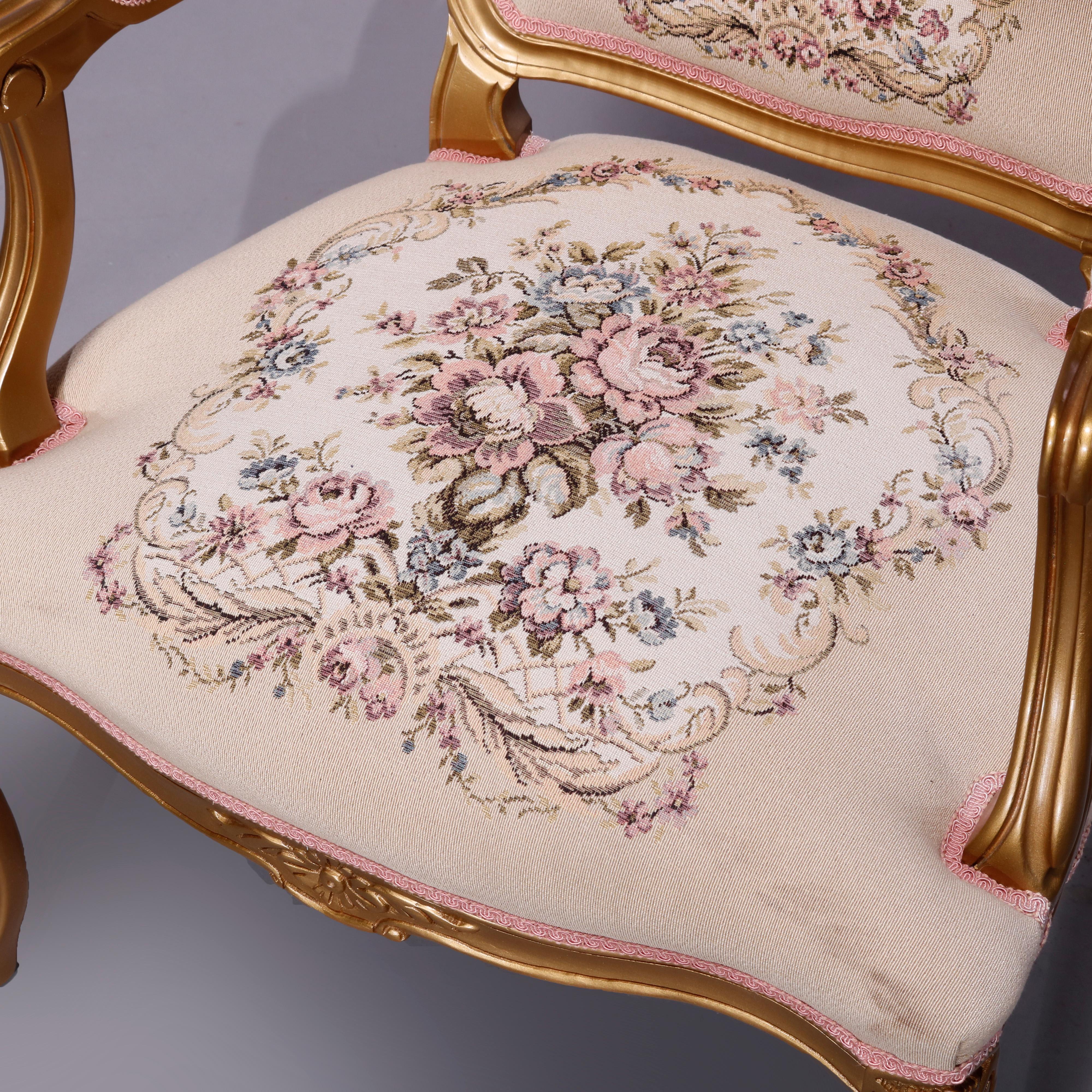 Antique French Louis XV Style Giltwood & Tapestry Fauteuil Armchair, 20th C In Good Condition In Big Flats, NY