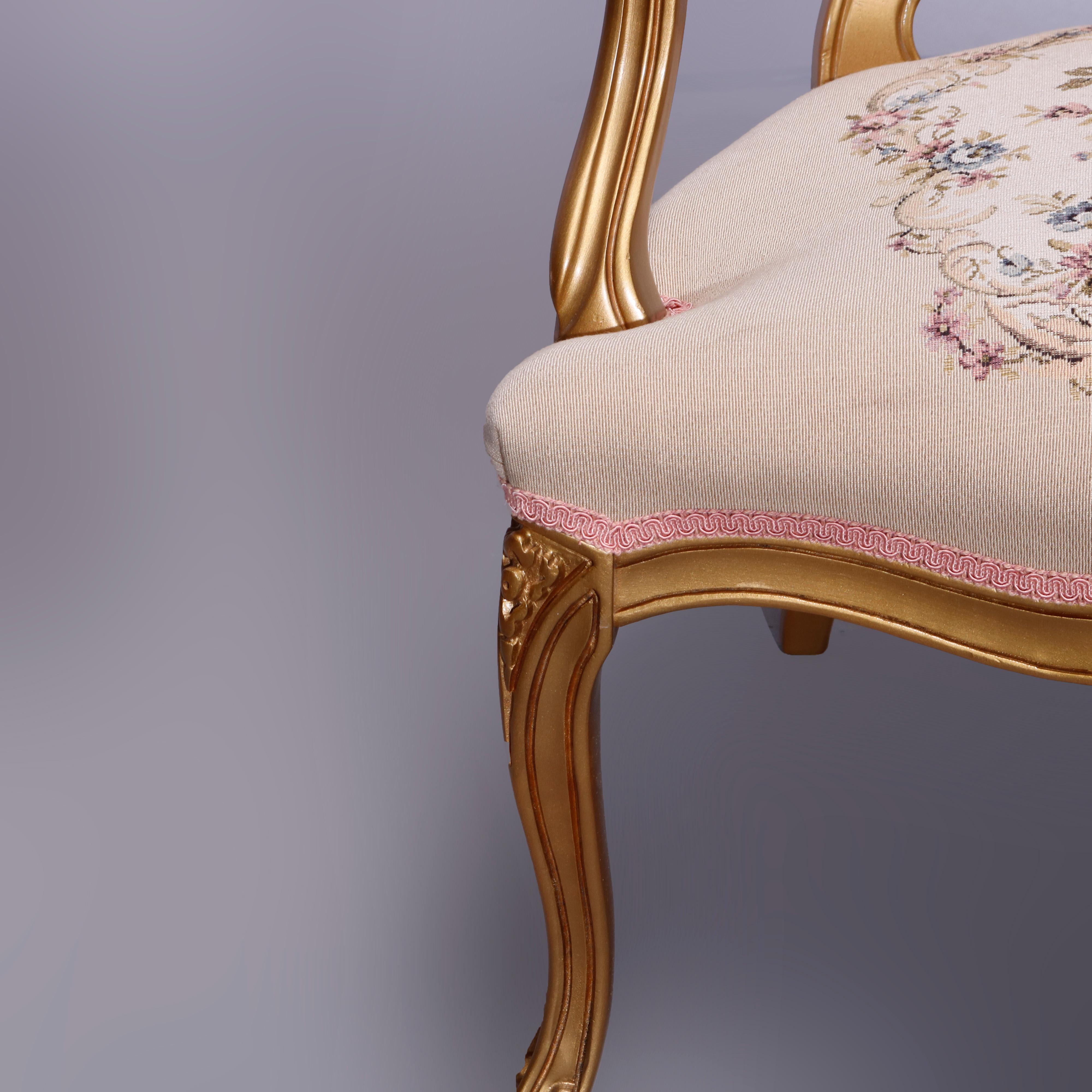 Antique French Louis XV Style Giltwood & Tapestry Fauteuil Armchair, 20th C 2