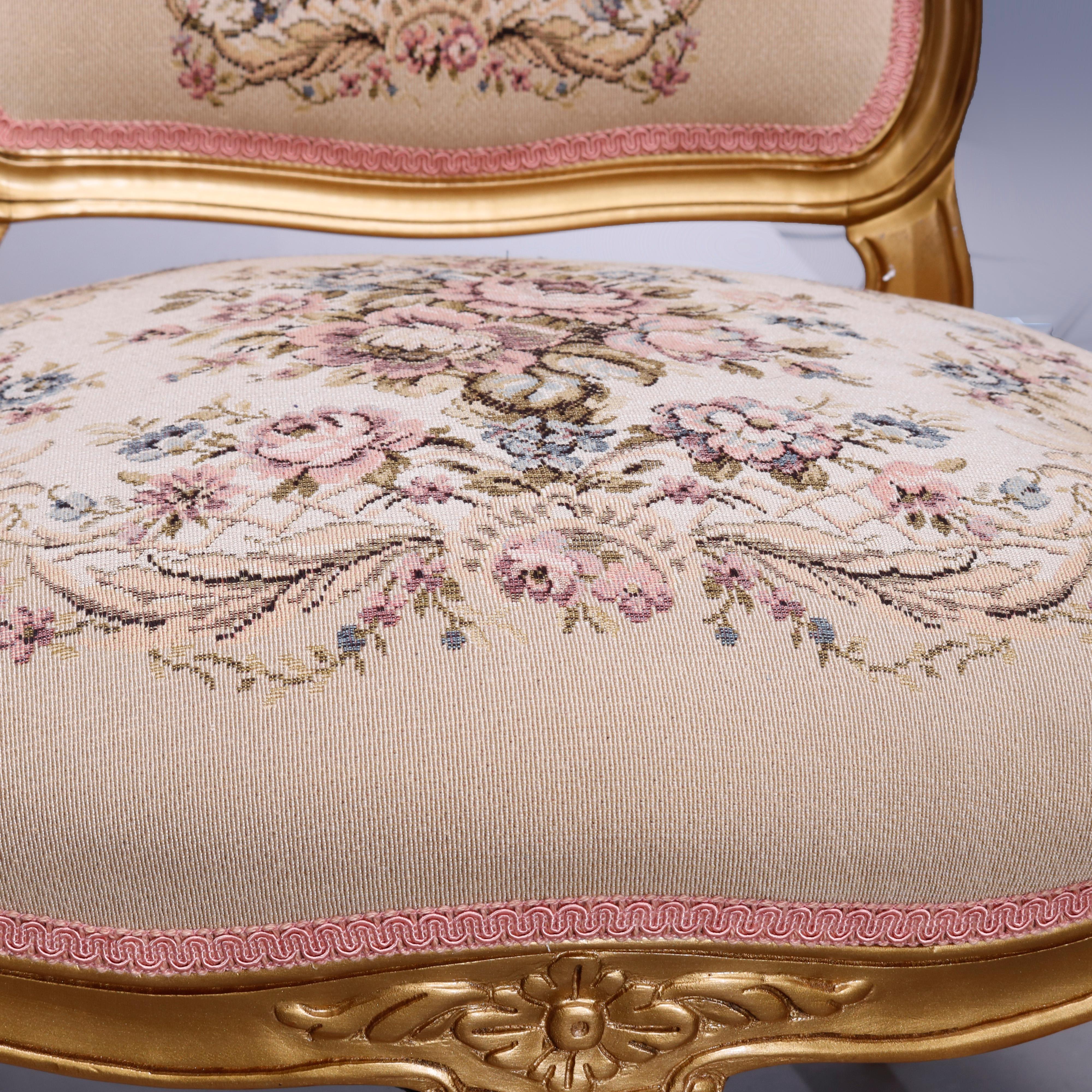 Antique French Louis XV Style Giltwood & Tapestry Fauteuil Armchair, 20th C 3