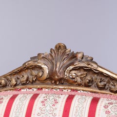 Antique French Louis XV Style Giltwood Upholstered Petite Settee, Circa 1880