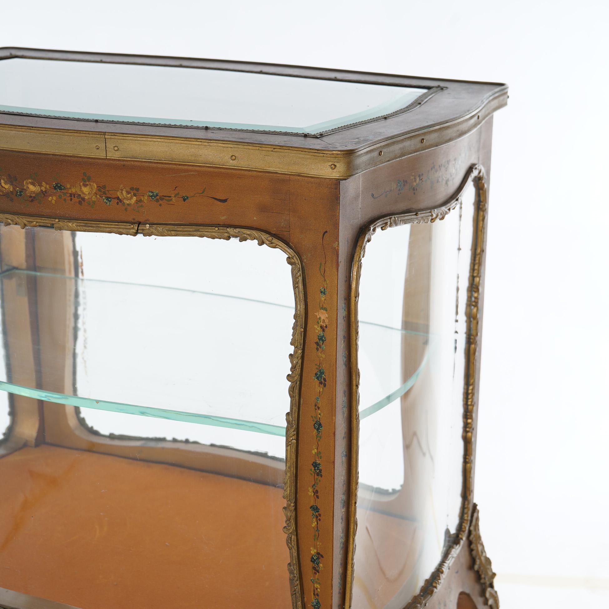 Antique French Louis XV Style Giltwood Vitrine with Hand Painted Floral C1910 For Sale 5