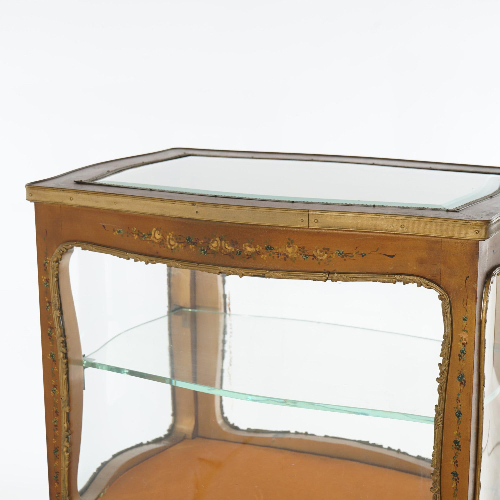 Antique French Louis XV Style Giltwood Vitrine with Hand Painted Floral C1910 For Sale 3