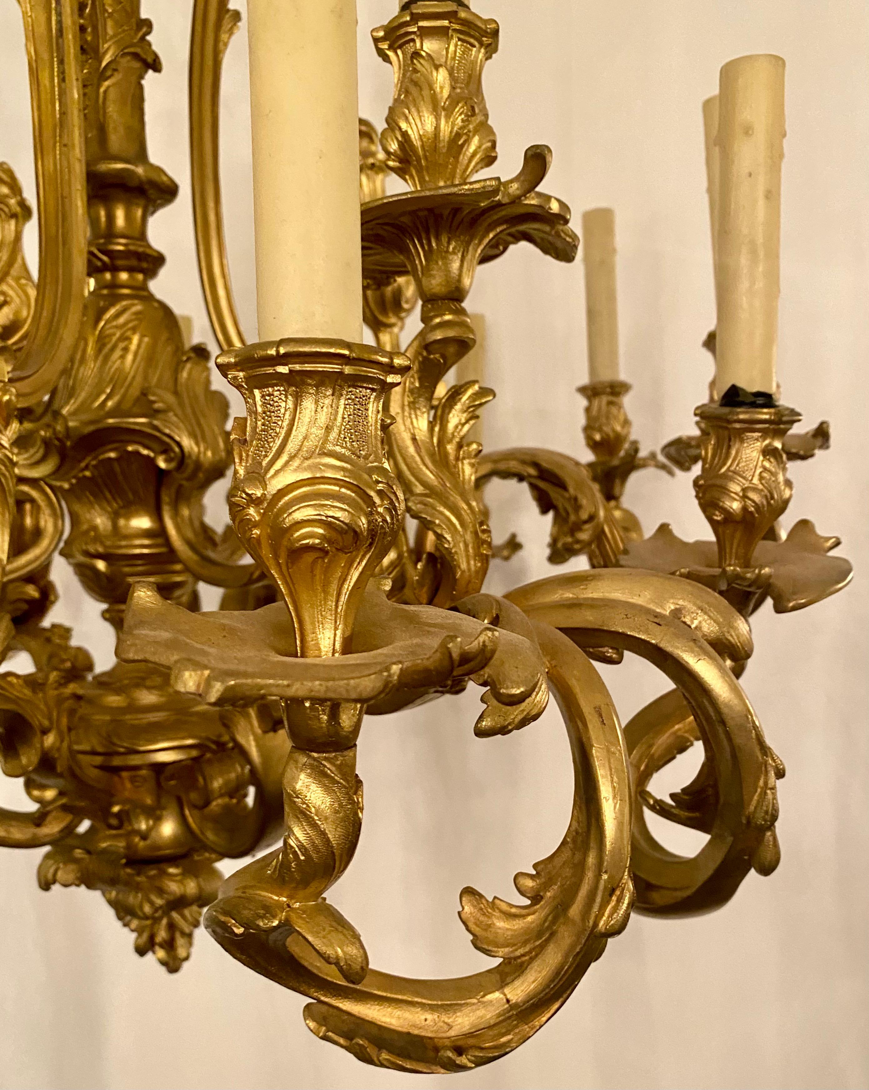 19th Century Antique French Louis XV Style Gold Bronze 15 Light Chandelier, Circa 1880