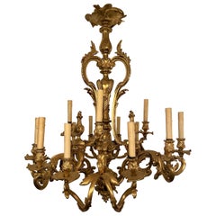 Antique French Louis XV Style Gold Bronze 15 Light Chandelier, Circa 1880