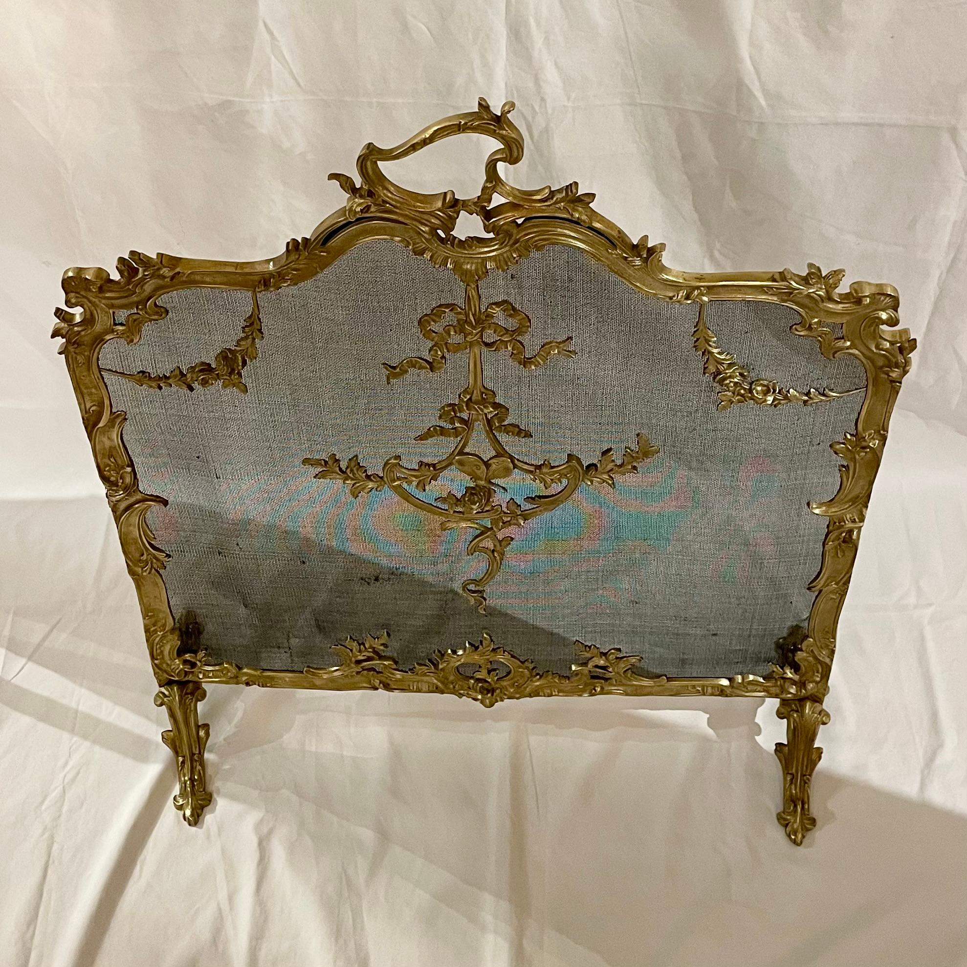 19th Century Antique French Louis XV Style Gold Bronze Fire Screen, Circa 1890's. For Sale