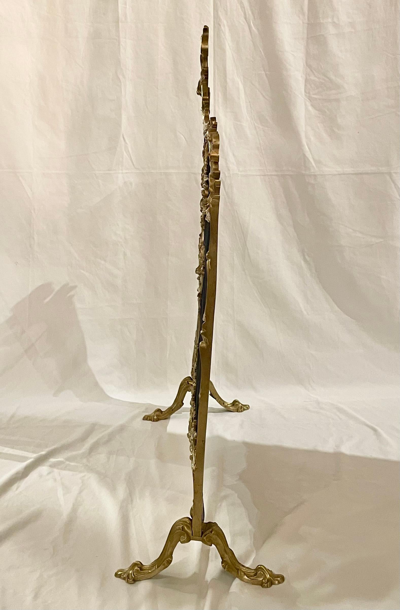 Antique French Louis XV Style Gold Bronze Fire Screen, Circa 1890's. For Sale 1