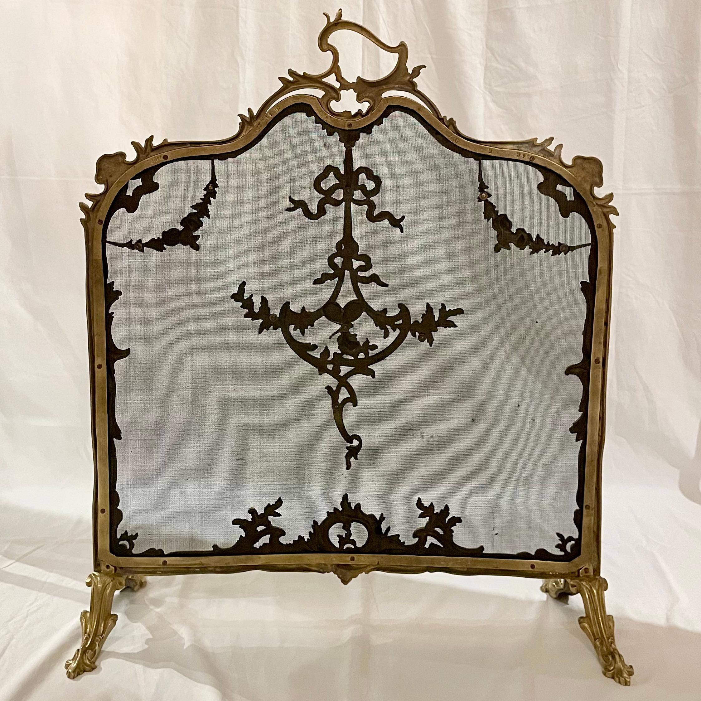 Antique French Louis XV Style Gold Bronze Fire Screen, Circa 1890's. For Sale 2