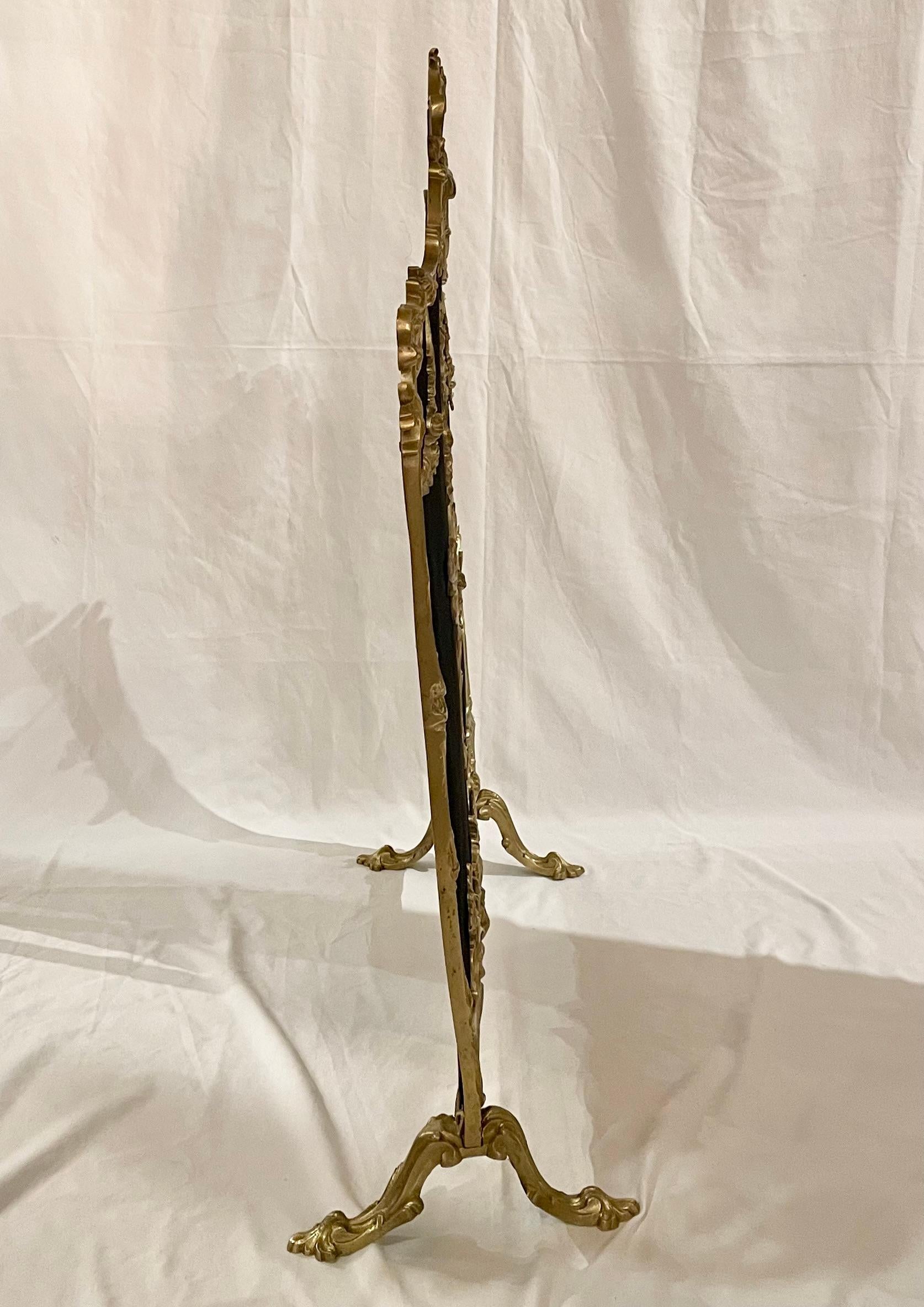 Antique French Louis XV Style Gold Bronze Fire Screen, Circa 1890's. For Sale 3