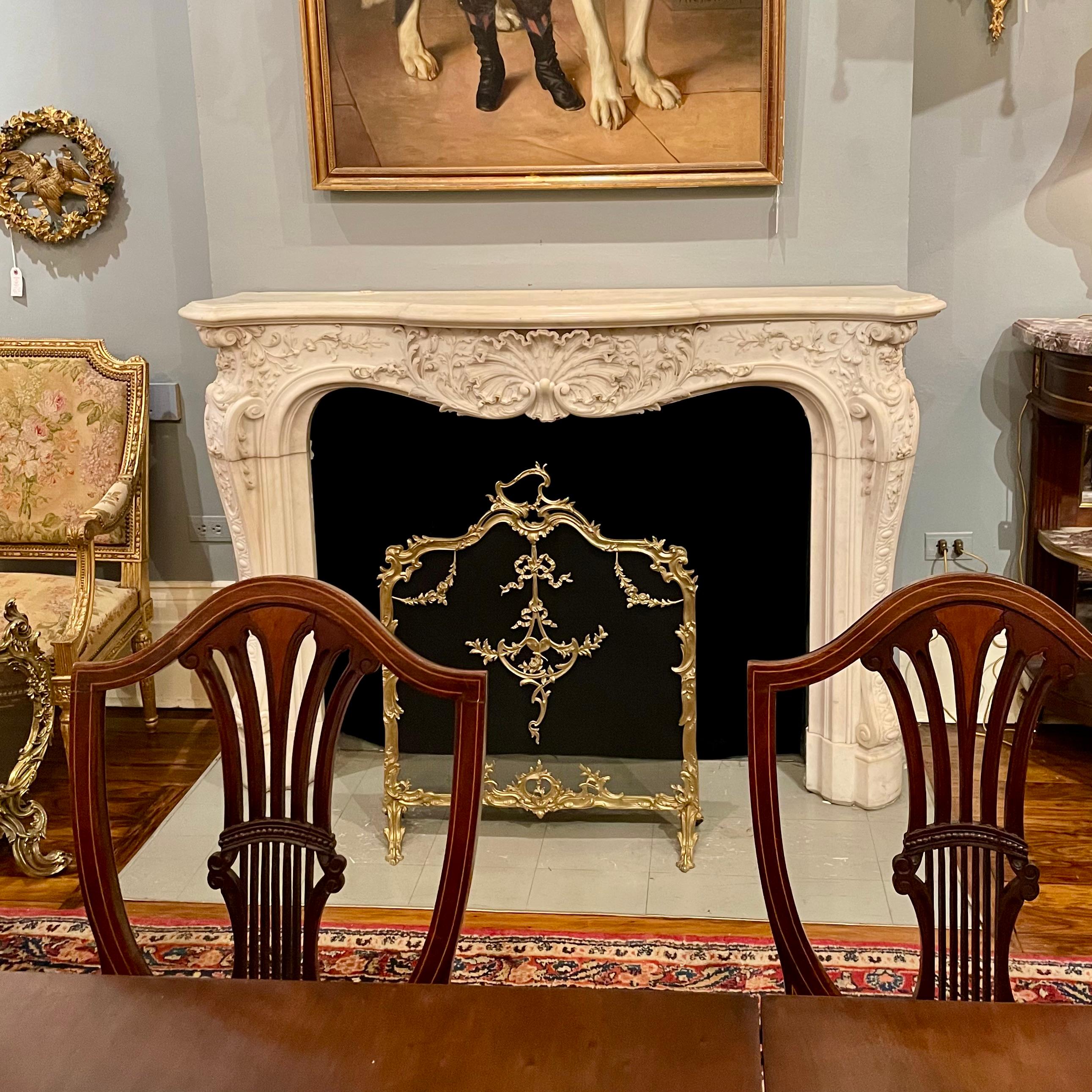 Antique French Louis XV Style Gold Bronze Fire Screen, Circa 1890's. For Sale 4