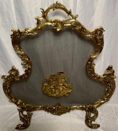 Antique French Louis XV Style Gold Bronze Fire Screen, Circa 1900