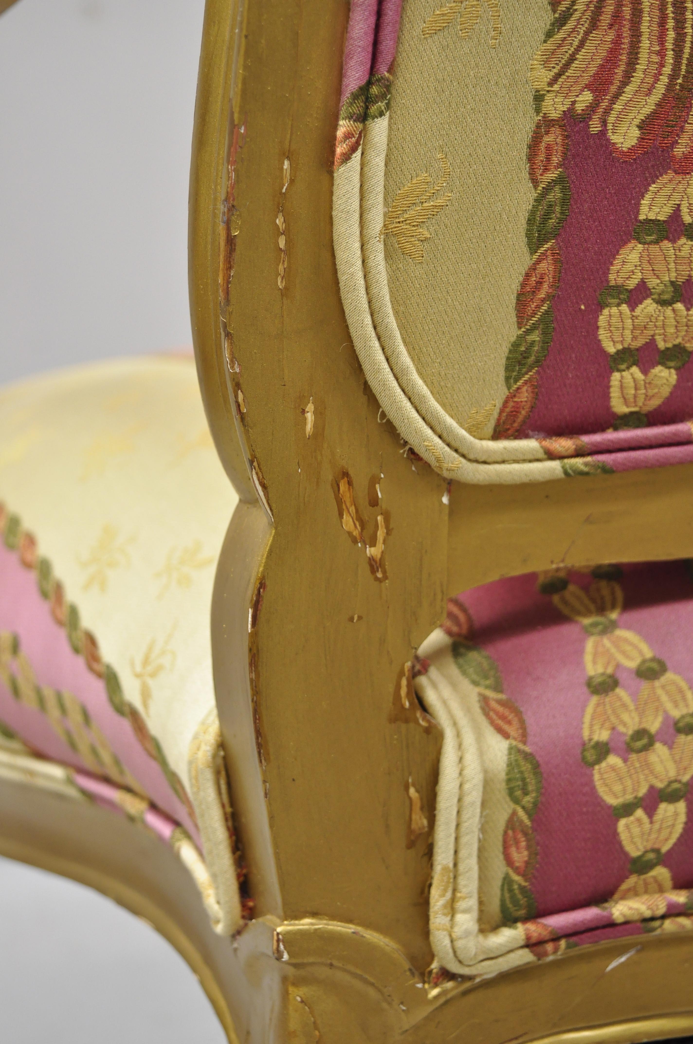 Antique French Louis XV Style Gold Gilt Parlor Arm Lounge Chair 2