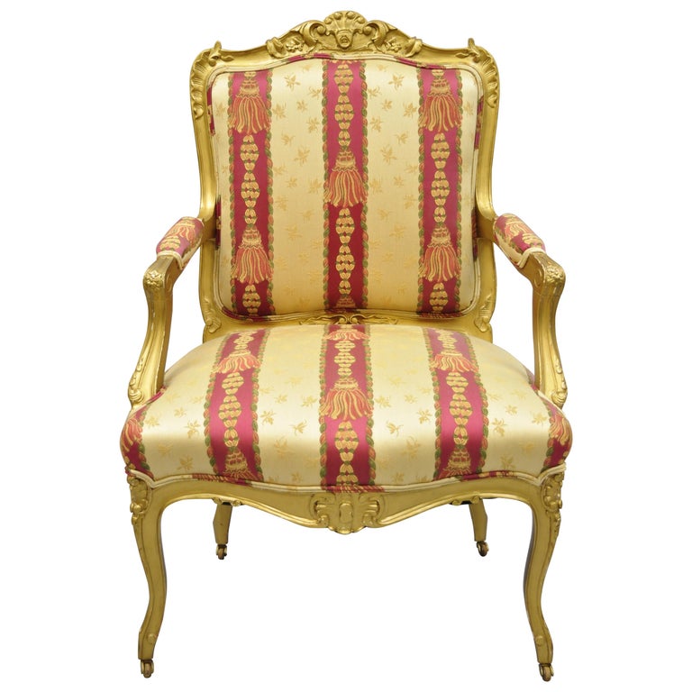 Antique French Louis XV Style Gold Gilt Parlor Arm Lounge Chair at 1stDibs