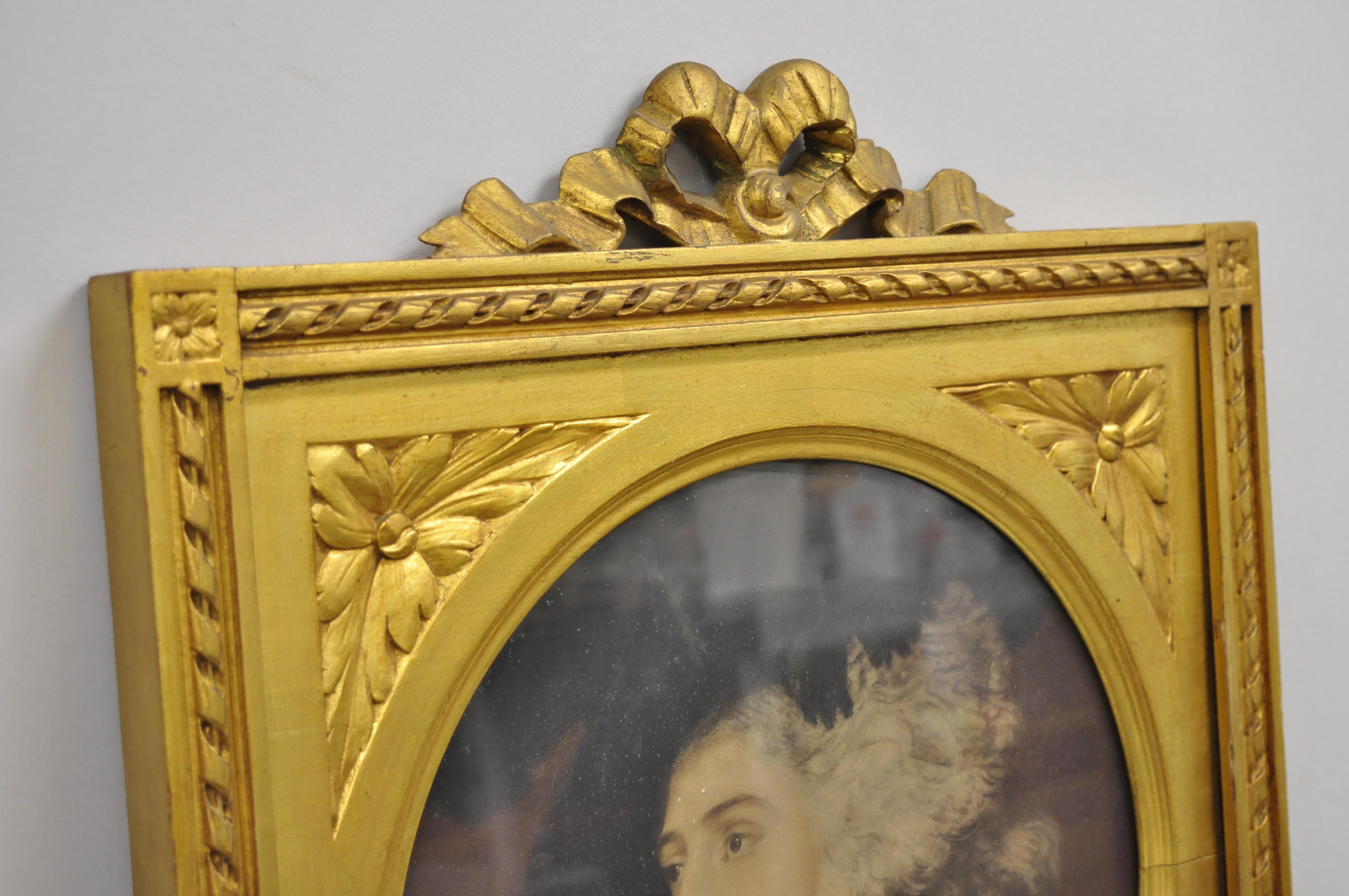 Antique French Louis XV Style Gold Gilt Wood Trumeau Mirror with Portrait Print For Sale 7
