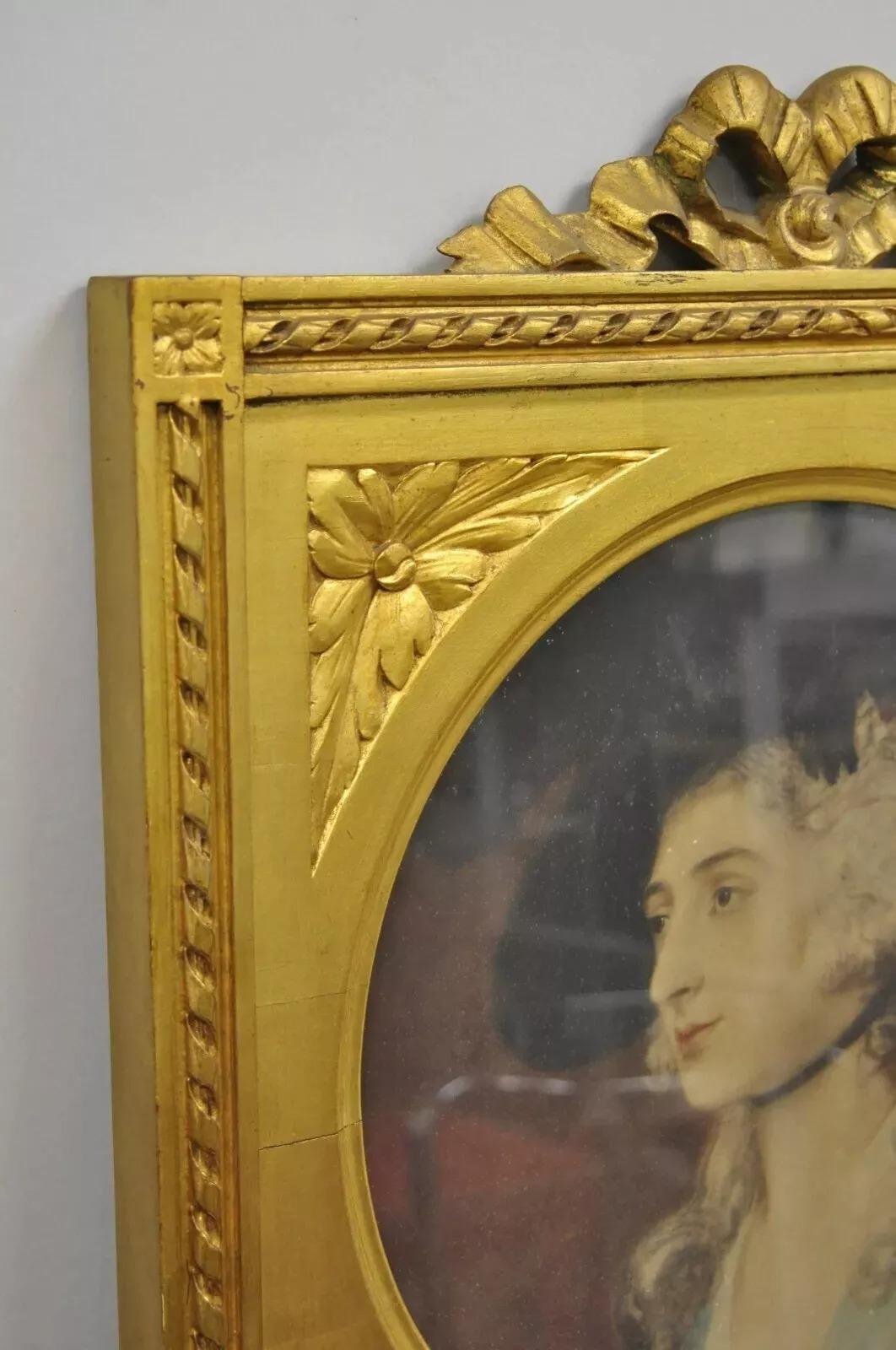 Inconnu Miroir Trumeau français ancien de style Louis XV en bois doré avec impression de portrait en vente