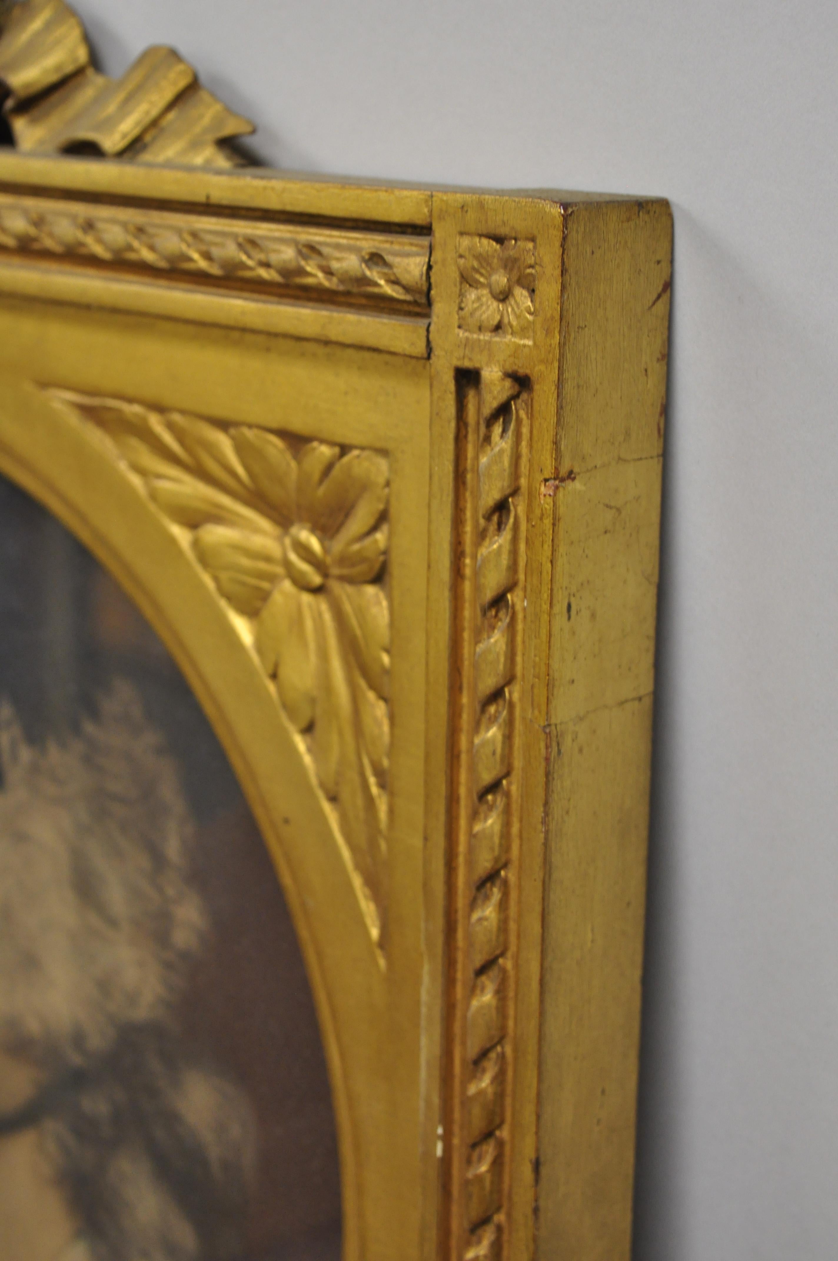 Antique French Louis XV Style Gold Gilt Wood Trumeau Mirror with Portrait Print For Sale 2