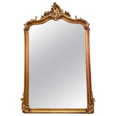 Antique French Louis XV Style Gold-Leaf Painted Carved Wood Mirror, Circa 1880