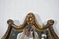 Antique French Louis XV Style Green & Gold Carved Drape Floral Etched Mirror