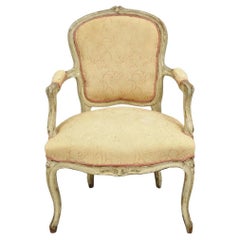 Antique French Louis XV Style Gustavian Cream Distress Painted Arm Chair