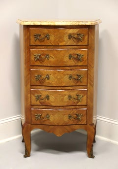 Antique French Louis XV Style Inlaid Kingwood Marble Top Lingerie Chest - B