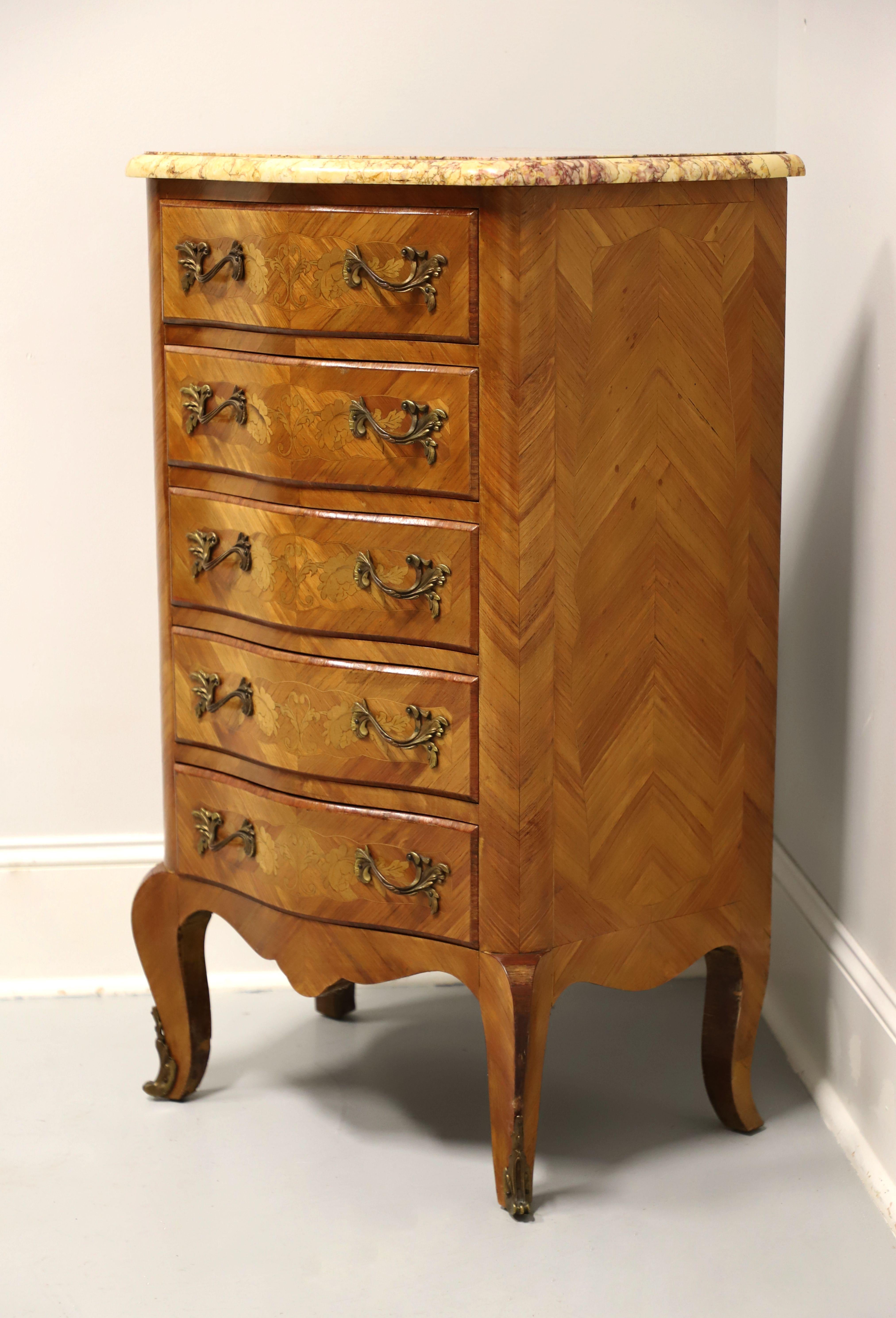 Antique French Louis XV Style Inlaid Kingwood Marble Top Lingerie Chest - B In Good Condition For Sale In Charlotte, NC