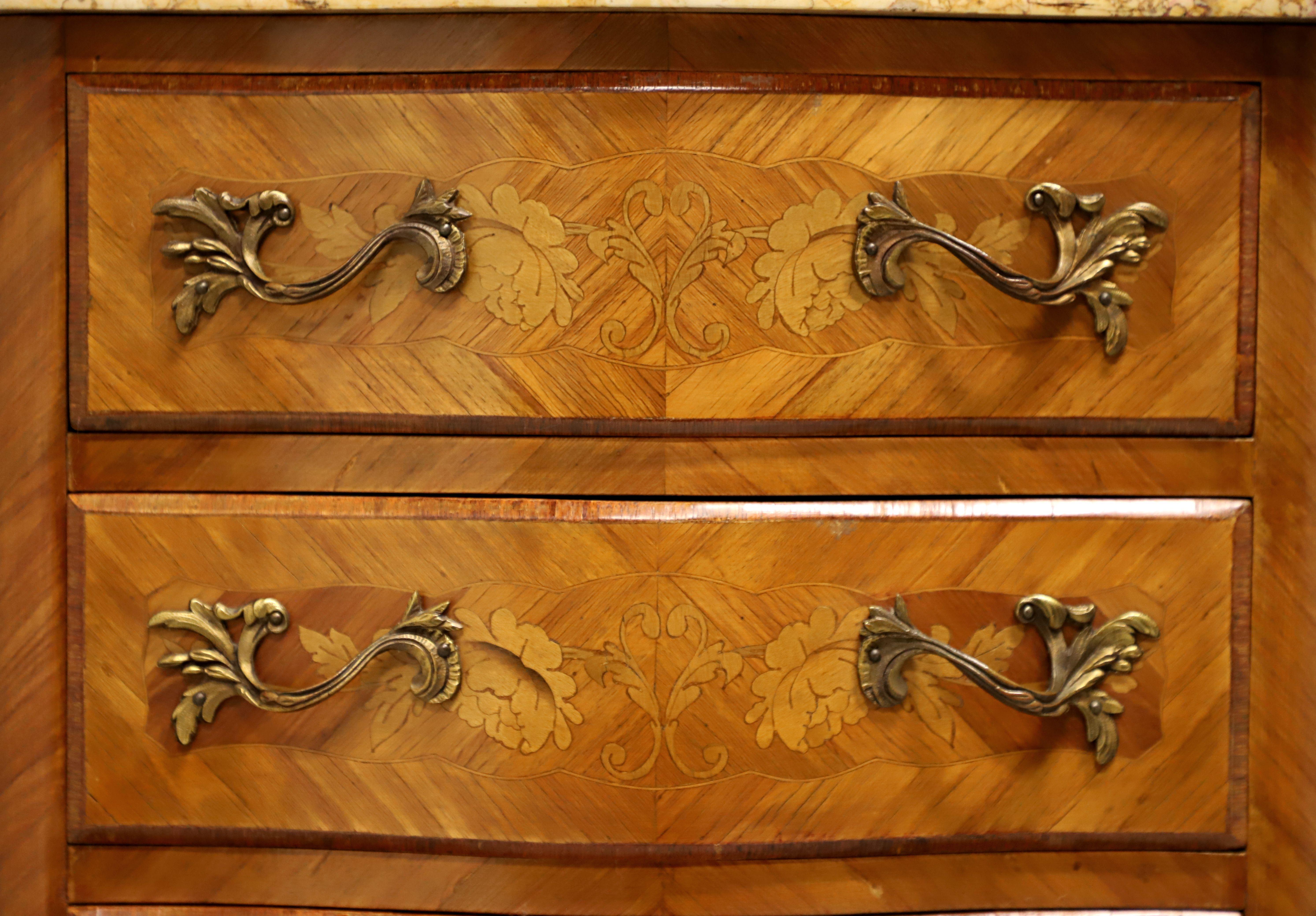 Antique French Louis XV Style Inlaid Kingwood Marble Top Lingerie Chest - B For Sale 2
