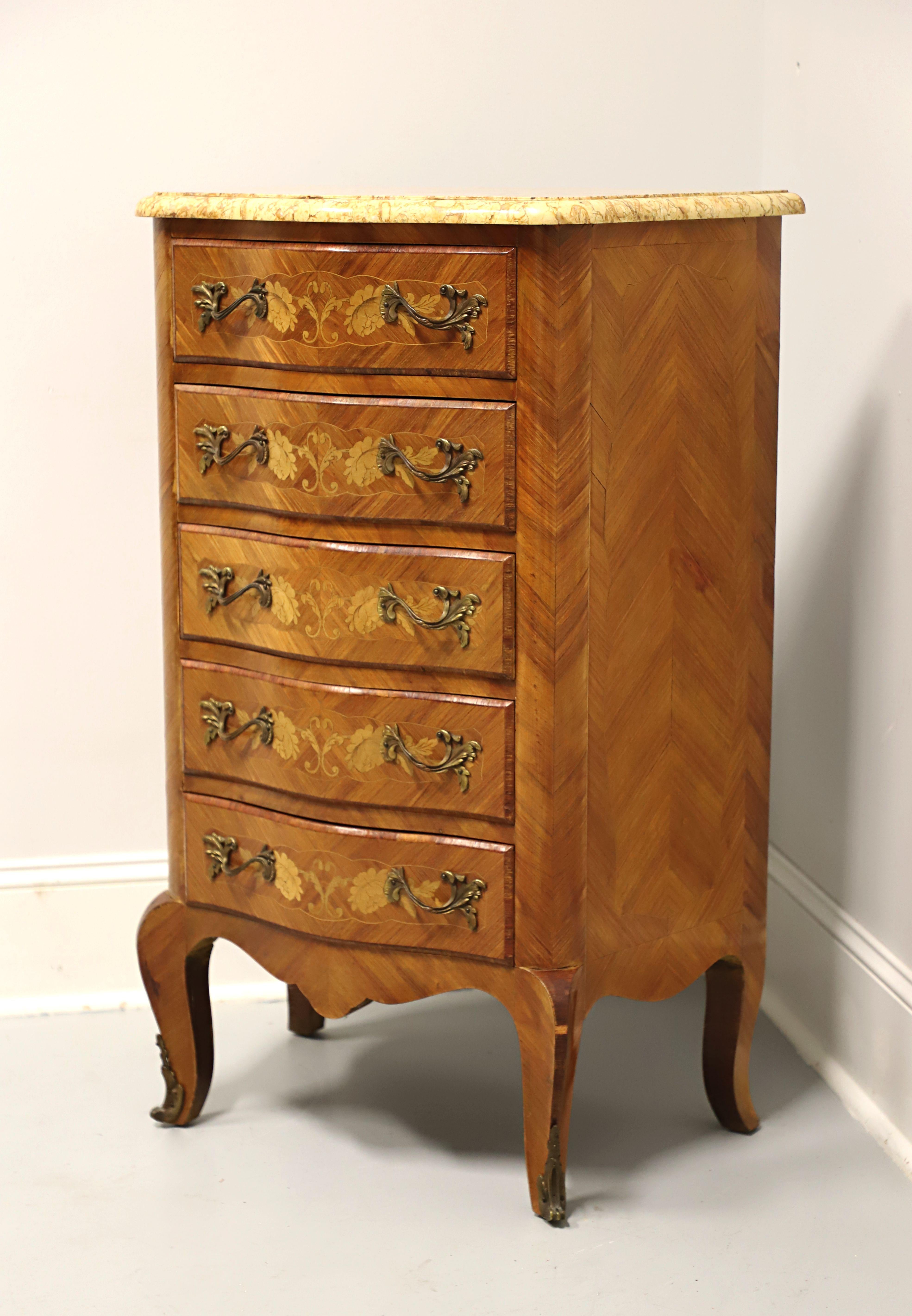 Antique French Louis XV Style Inlaid Kingwood Marble Top Lingerie Chest - A In Good Condition In Charlotte, NC