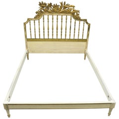 Antique French Louis XV Style Italian Distress Painted Full Size Bed Frame