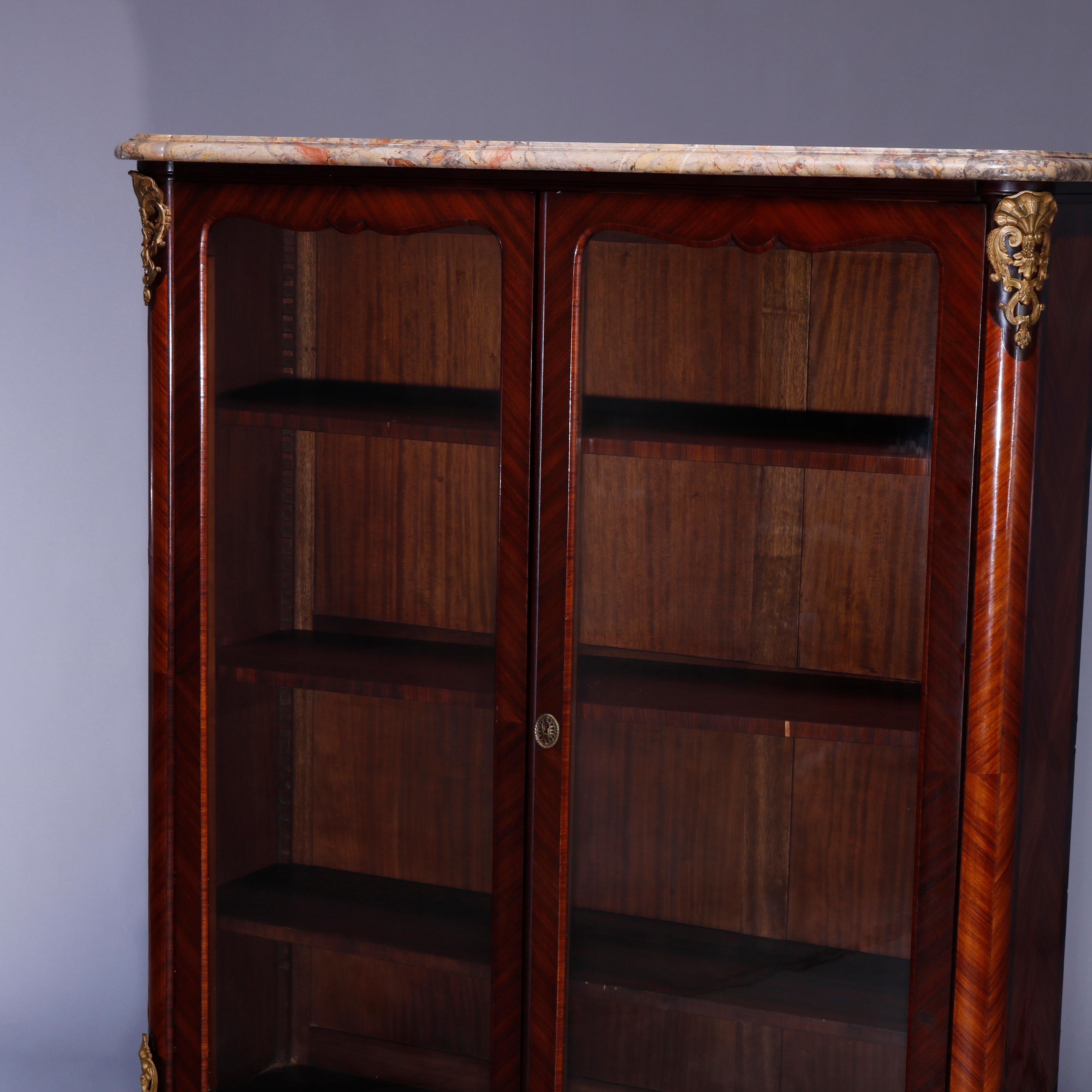Metal Antique French Louis XV Kingwood, Marble & Ormolu Bookcase by E. Poteau, c1870 For Sale