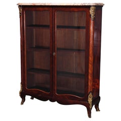 Antique French Louis XV Kingwood, Marble & Ormolu Bookcase by E. Poteau, c1870