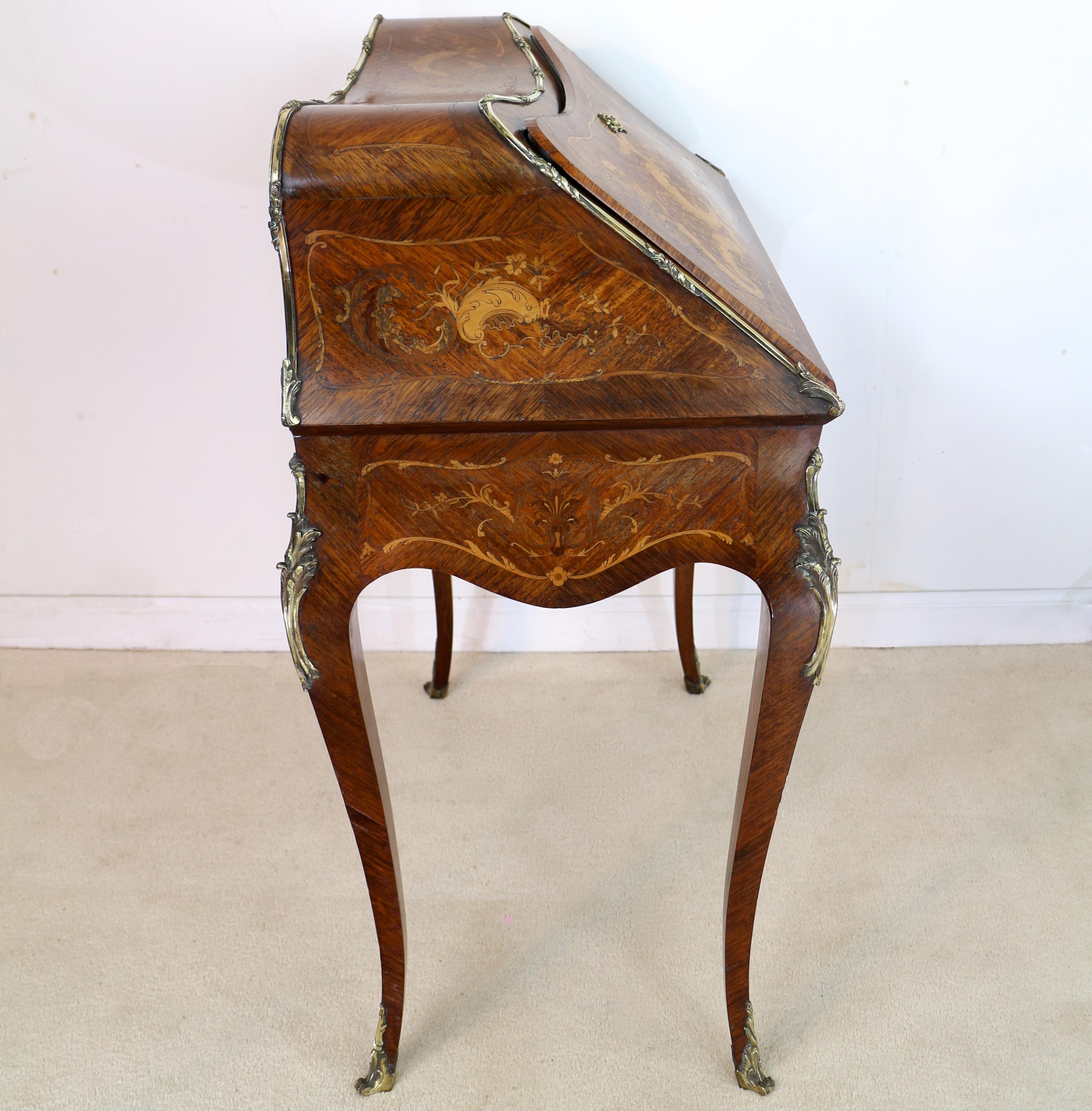 Antique French Louis XV Style Kingwood and Marquetry Bureau de Dame For Sale 4