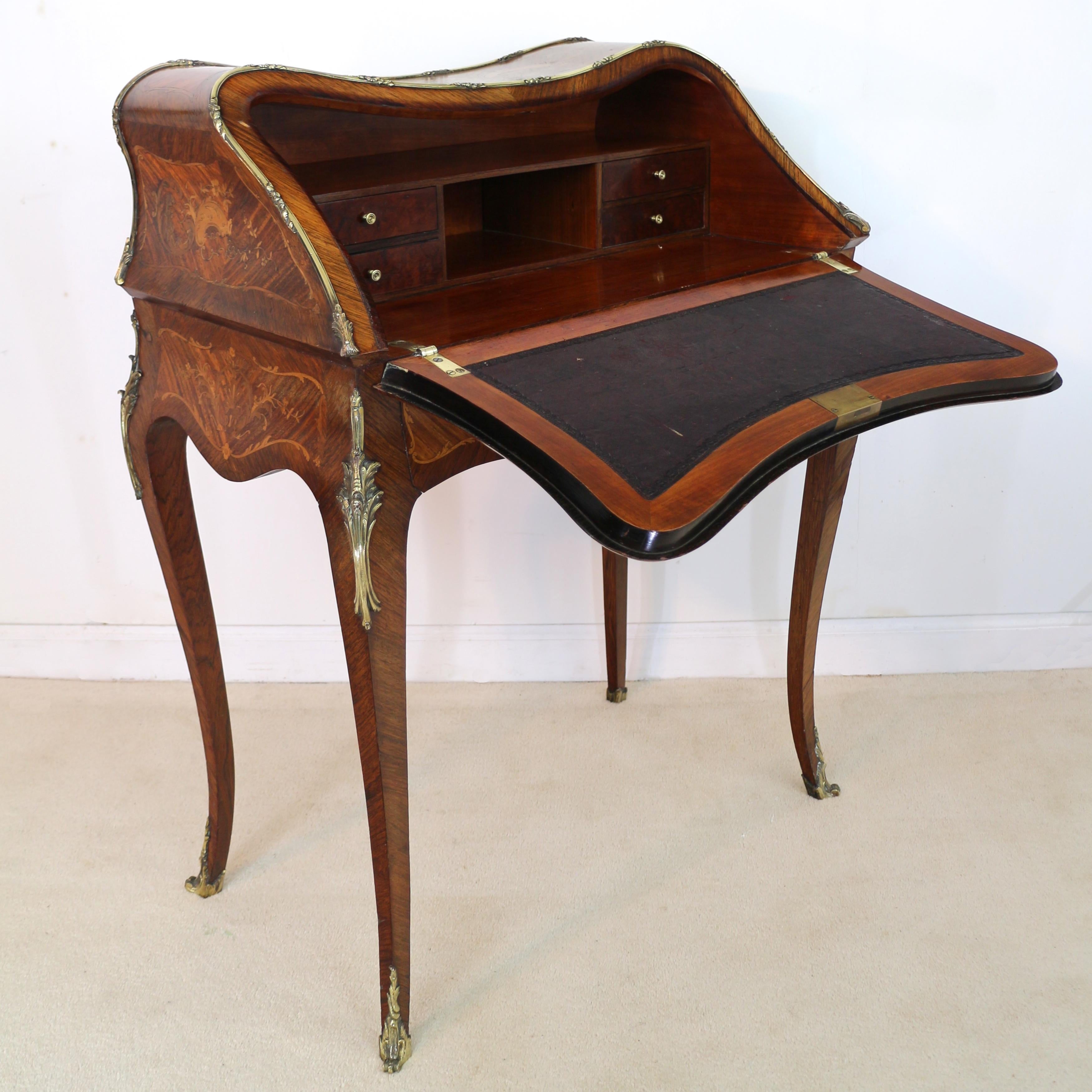 Antique French Louis XV Style Kingwood and Marquetry Bureau de Dame For Sale 9