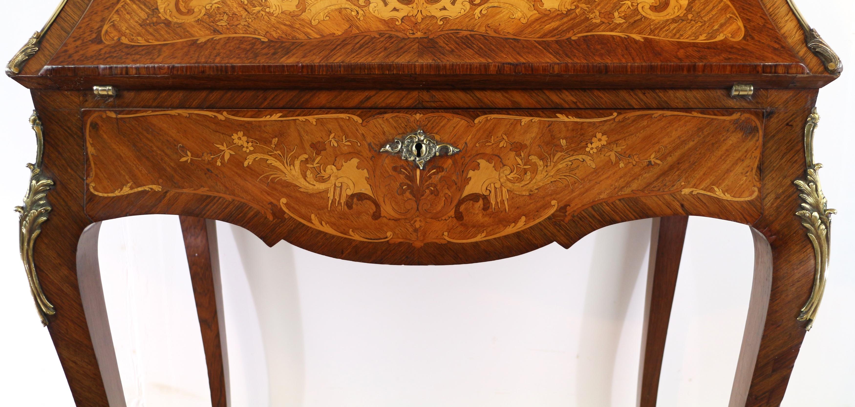 Antique French Louis XV Style Kingwood and Marquetry Bureau de Dame 1