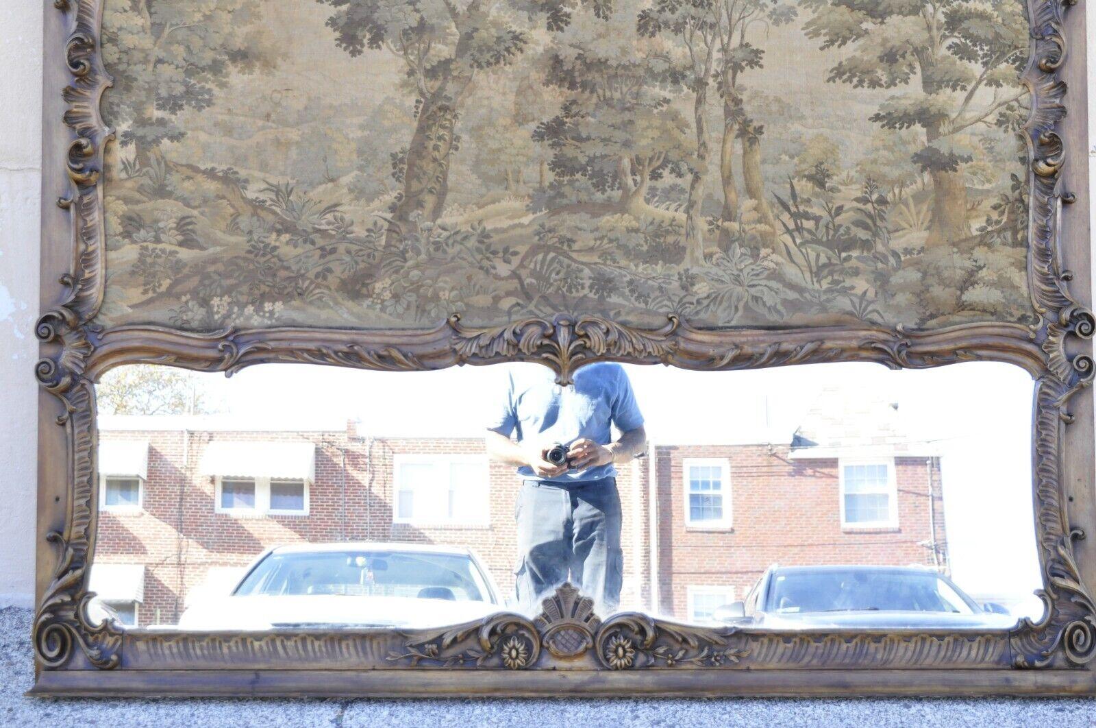 XX secolo Antique French Louis XV Style Large Overmantle Trumeau Mirror with Tapestry (Specchio con arazzo) in vendita