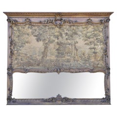 Antique French Louis XV Style Large Overmantle Trumeau Espejo con Tapiz